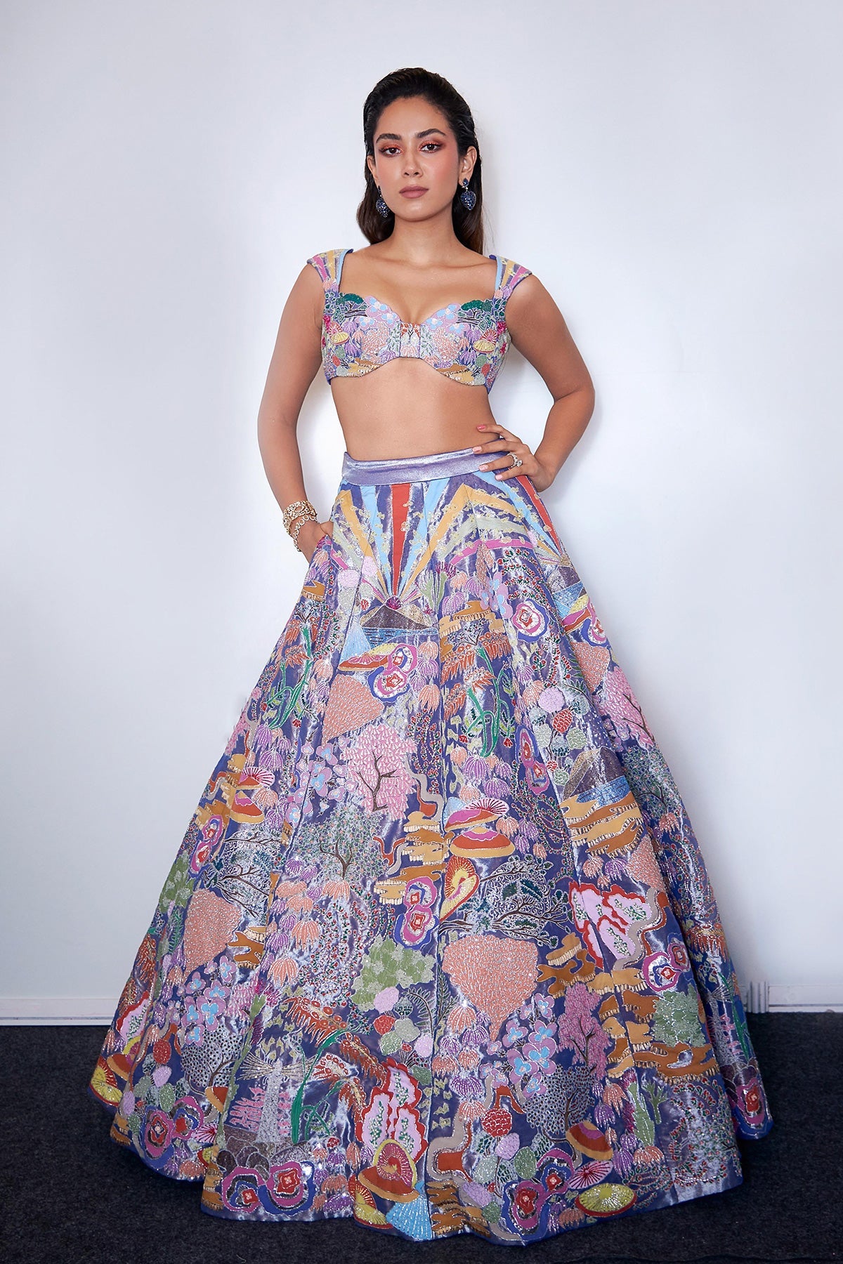Mira Rajput In Floraison - Blue Tissue Lehenga Set