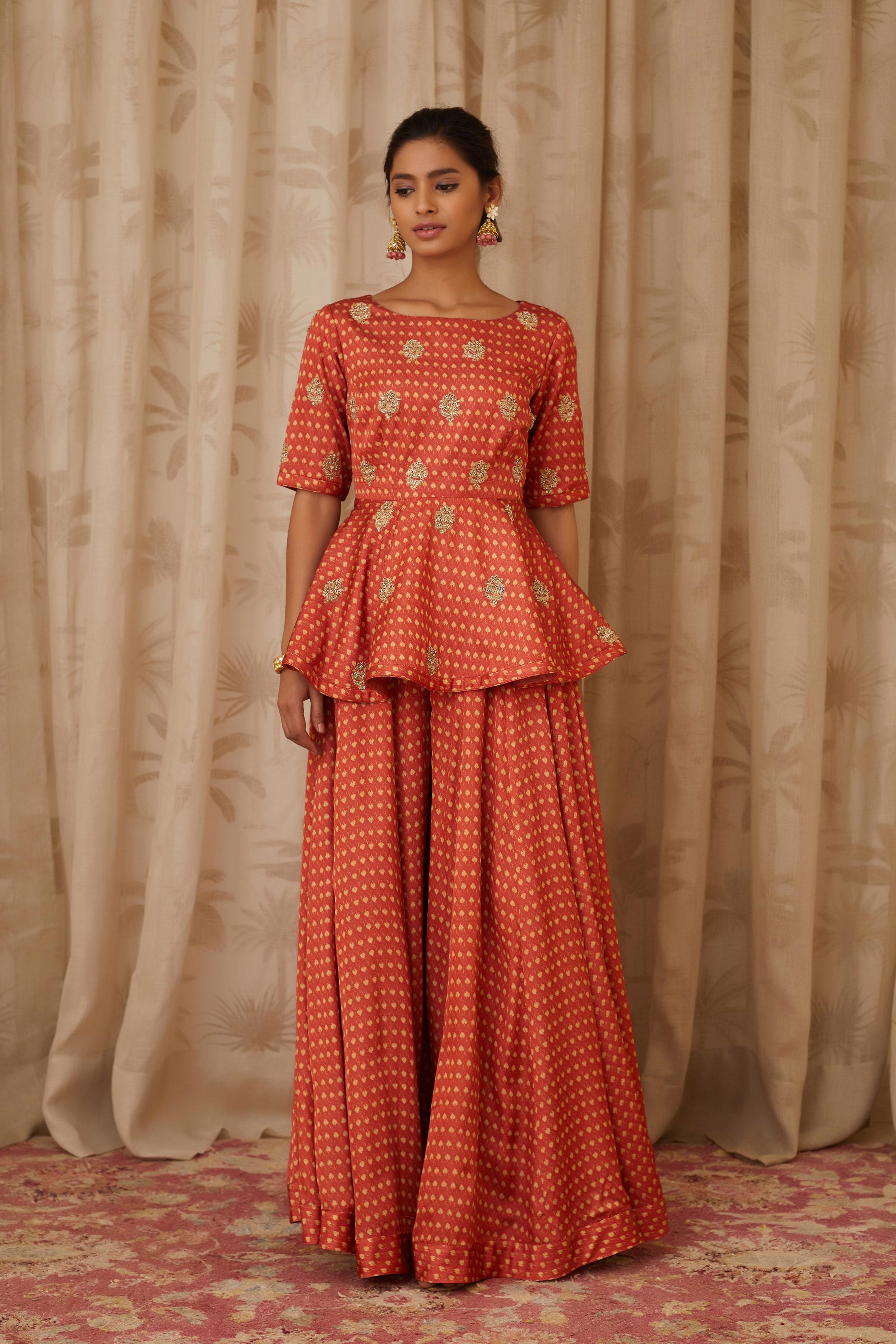 Rust Orange Top & Flared Trousers