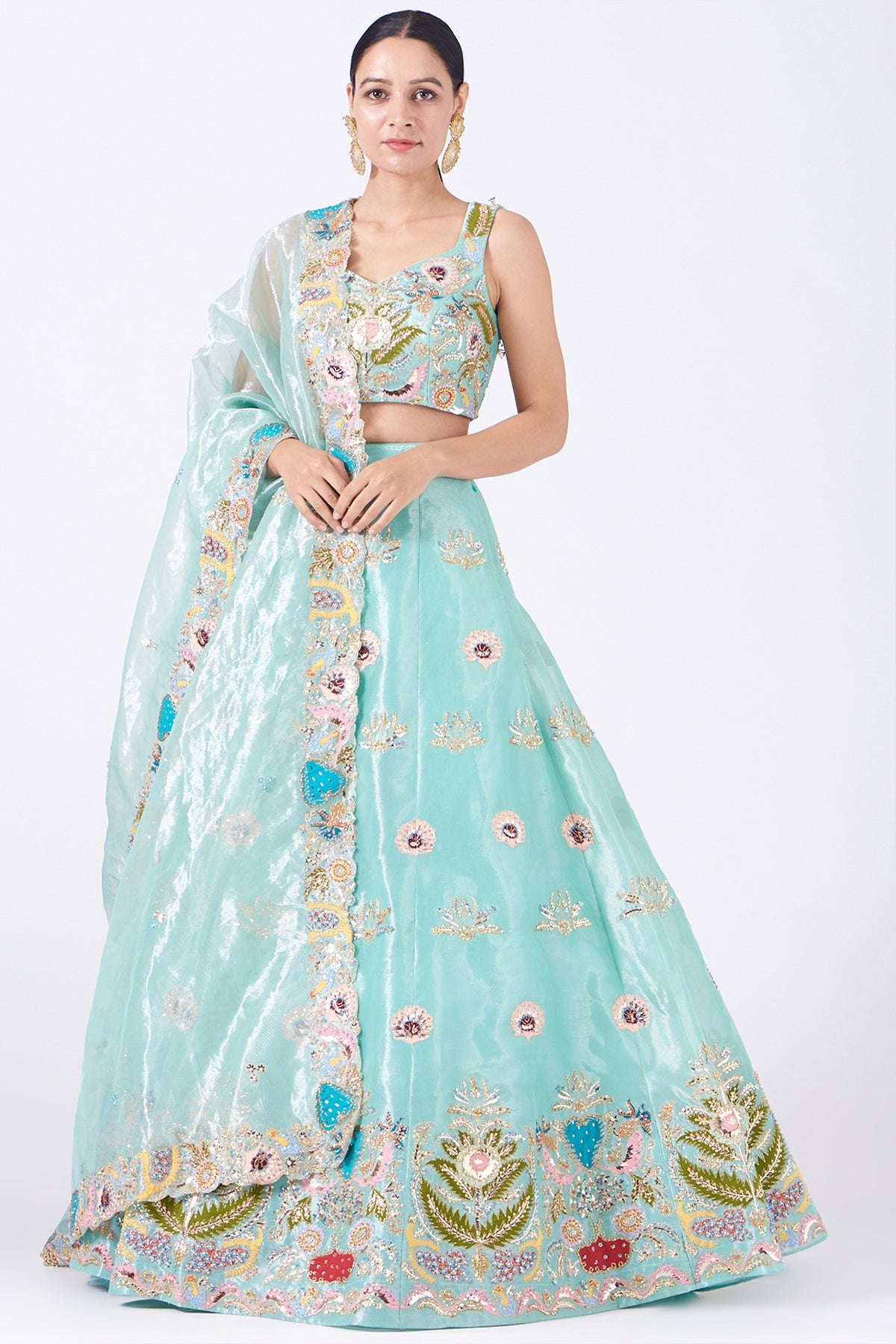 Adhira - Light Blue Tissue Lehenga Set