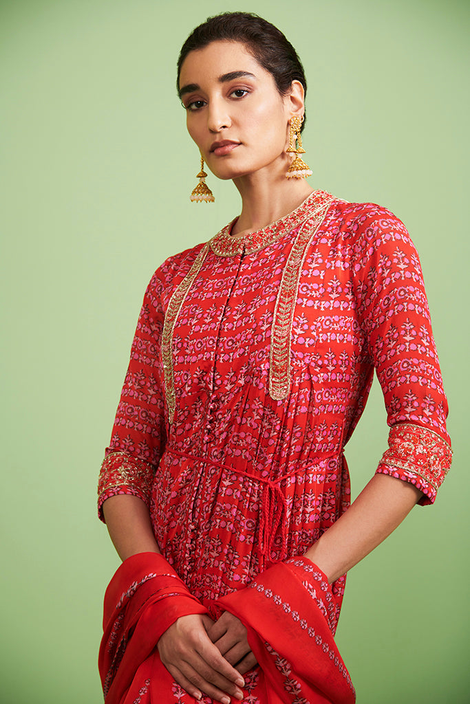 Red Anarkali Set