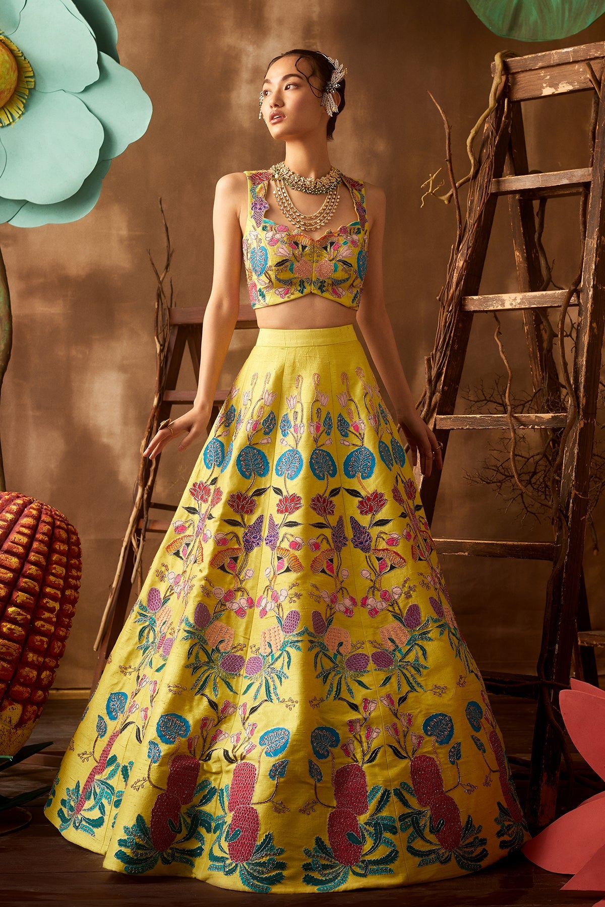 Tulip - Lime Raw Silk Lehenga Set