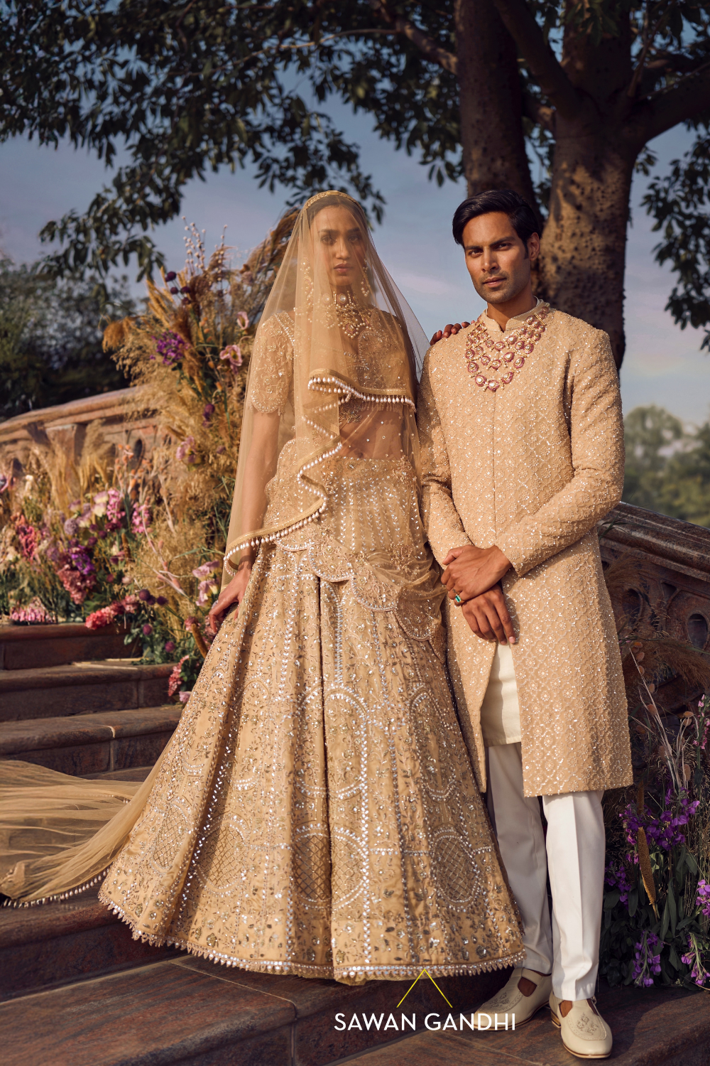 DARK BEIGE FLORAL EMBROIDERED LEHENGA