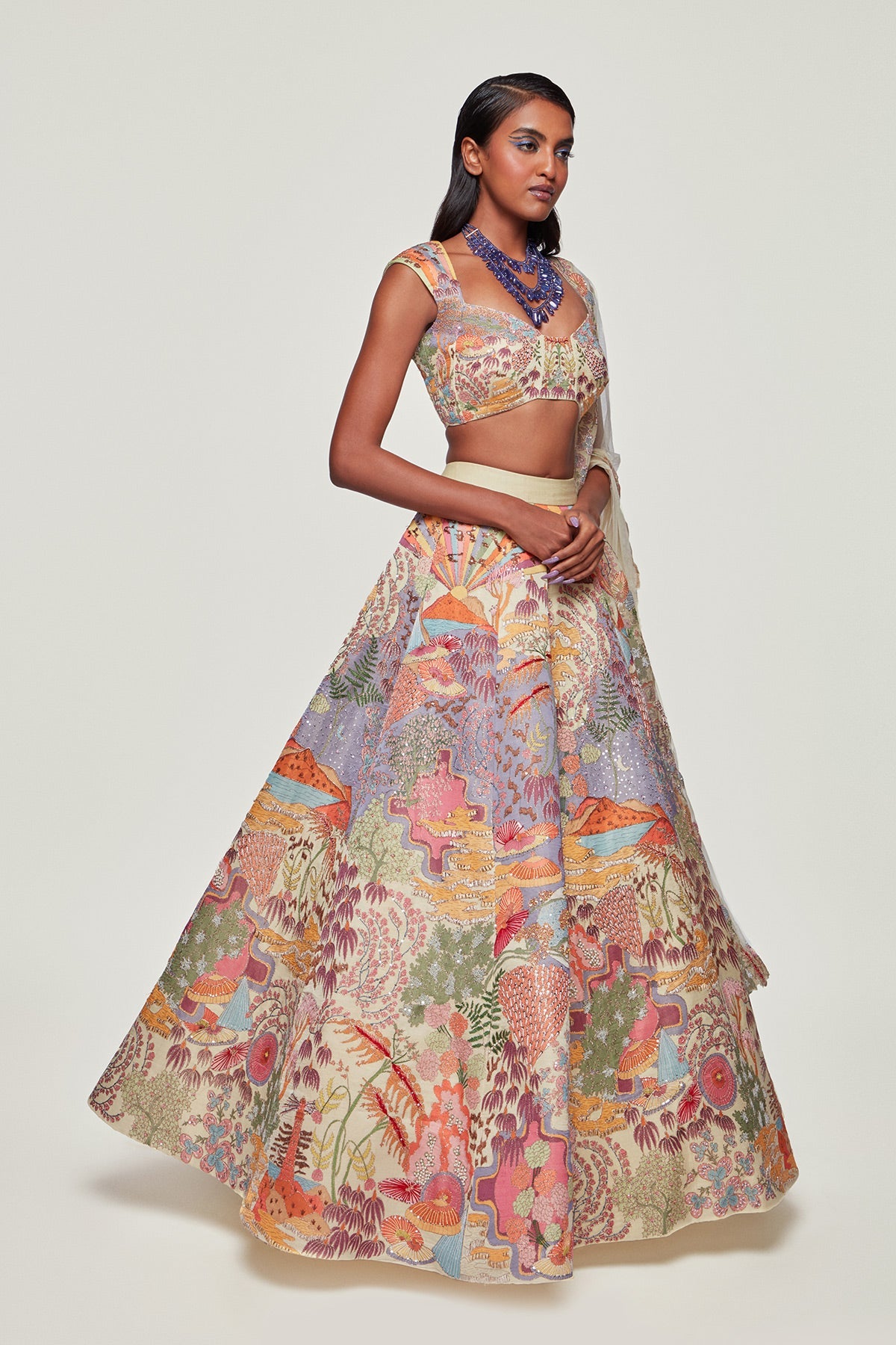 Seren - Ivory Silk Appliquéd Lehenga Set