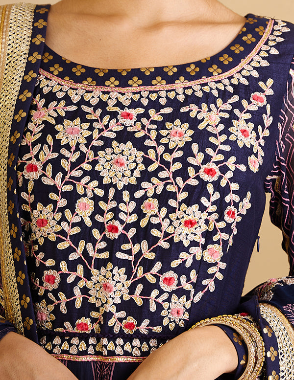 Navy Blue Anarkali Set