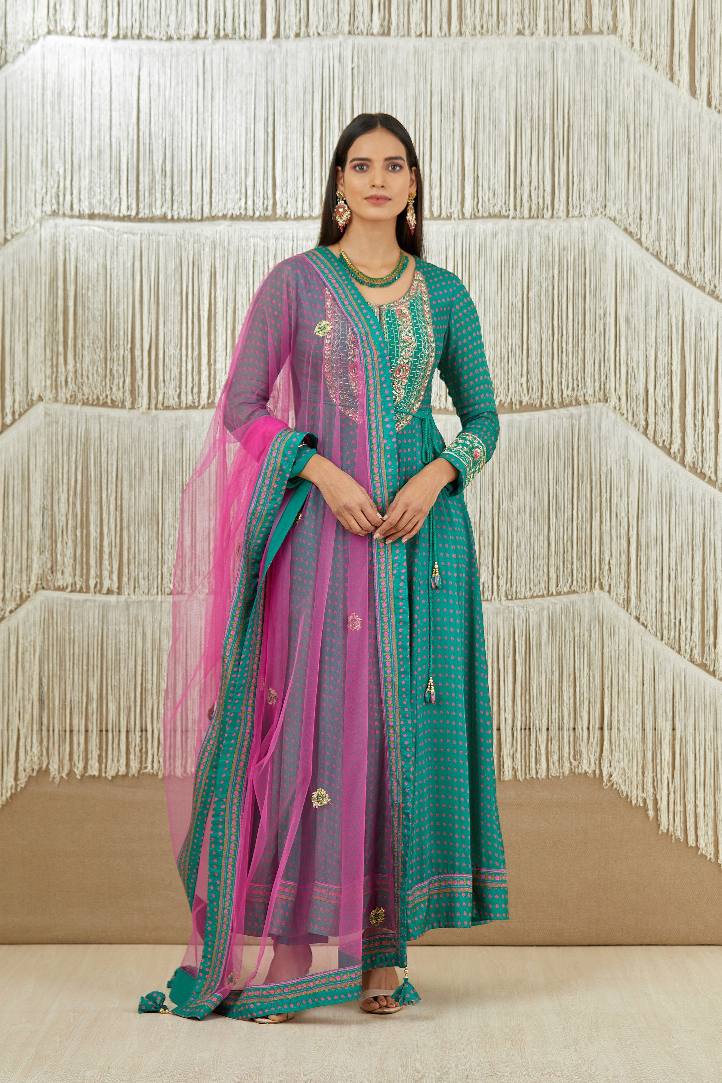 Teal & Pink Anarkali set