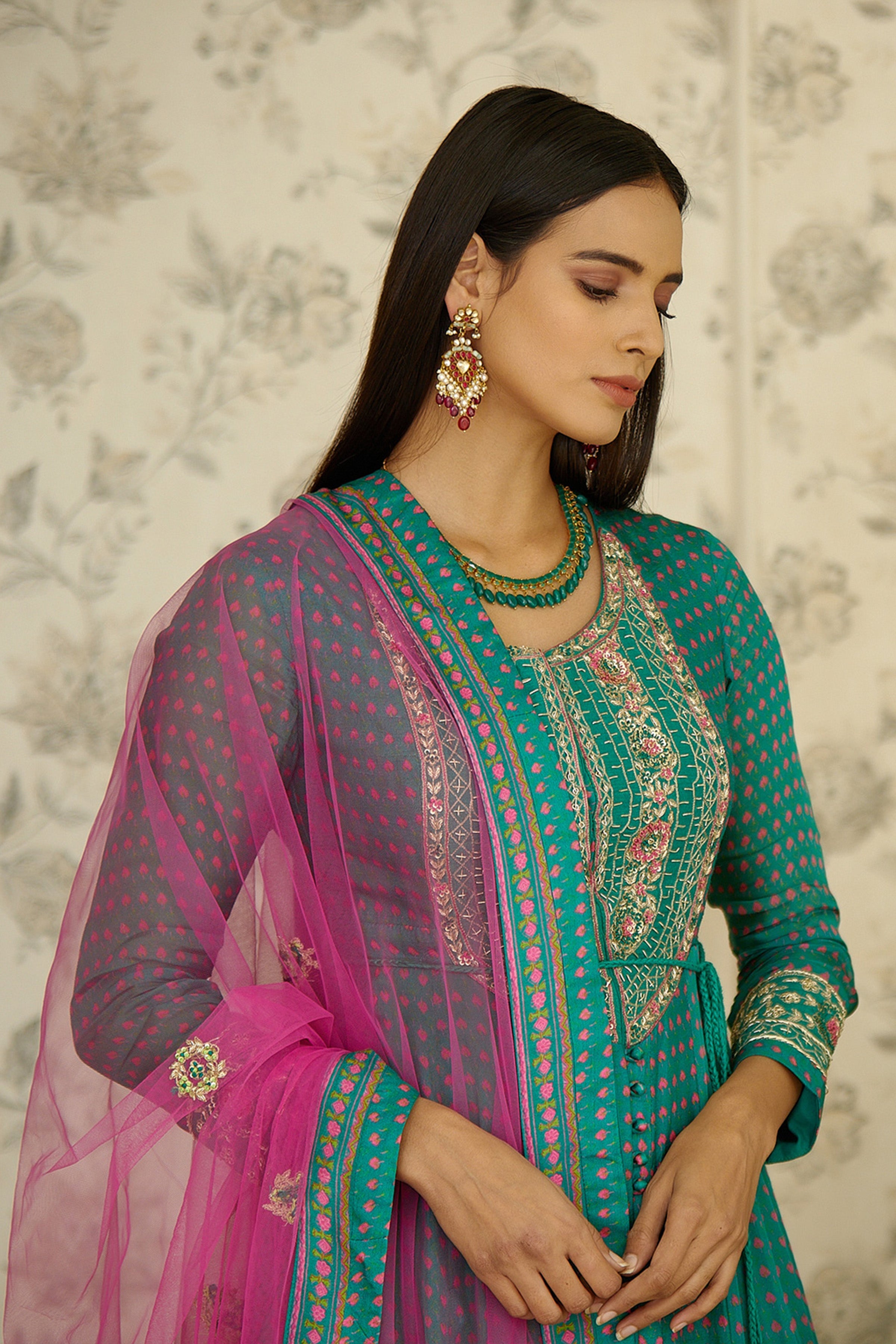 Teal & Pink Anarkali set