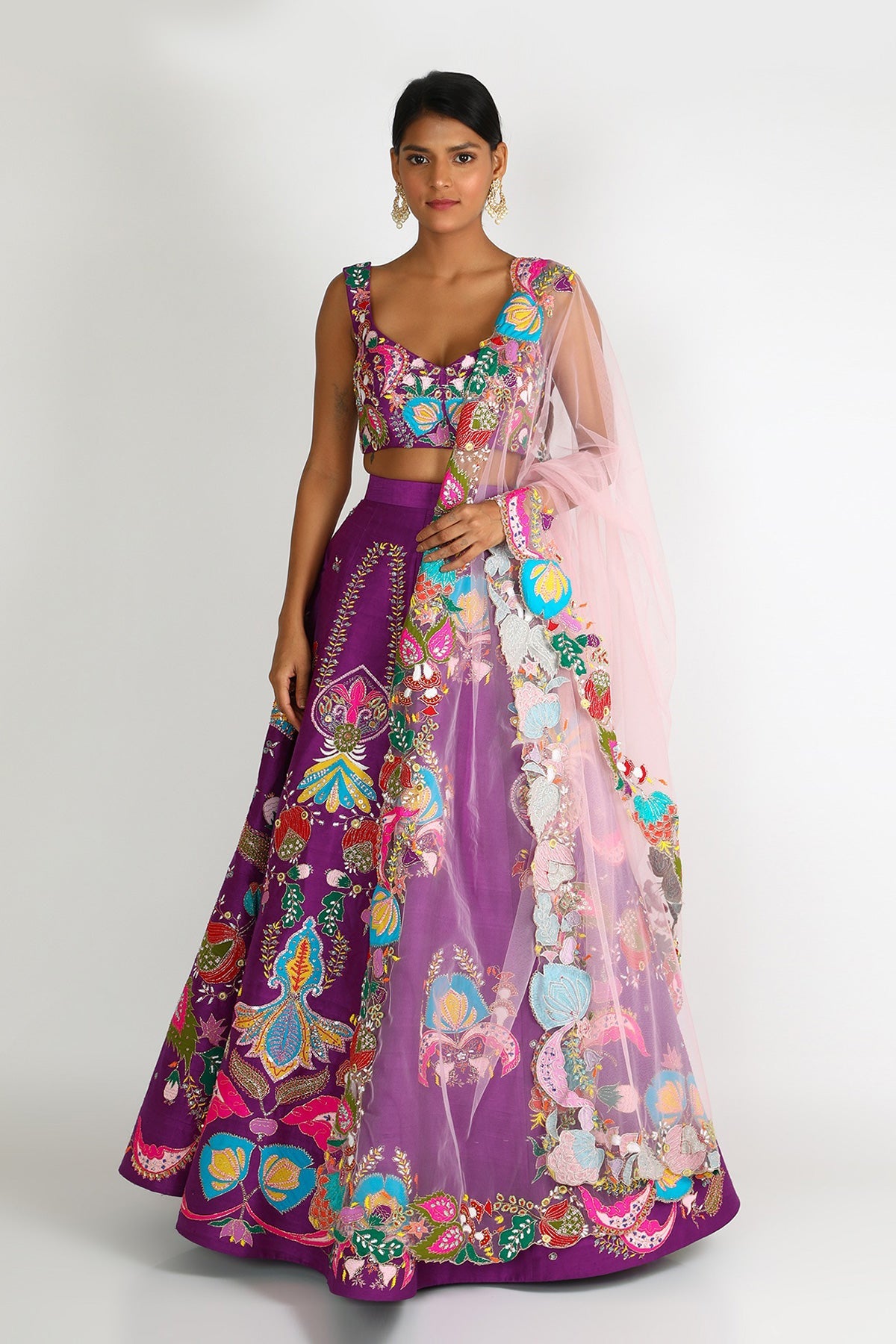 Roshini - Violet Raw Silk Lehenga Set