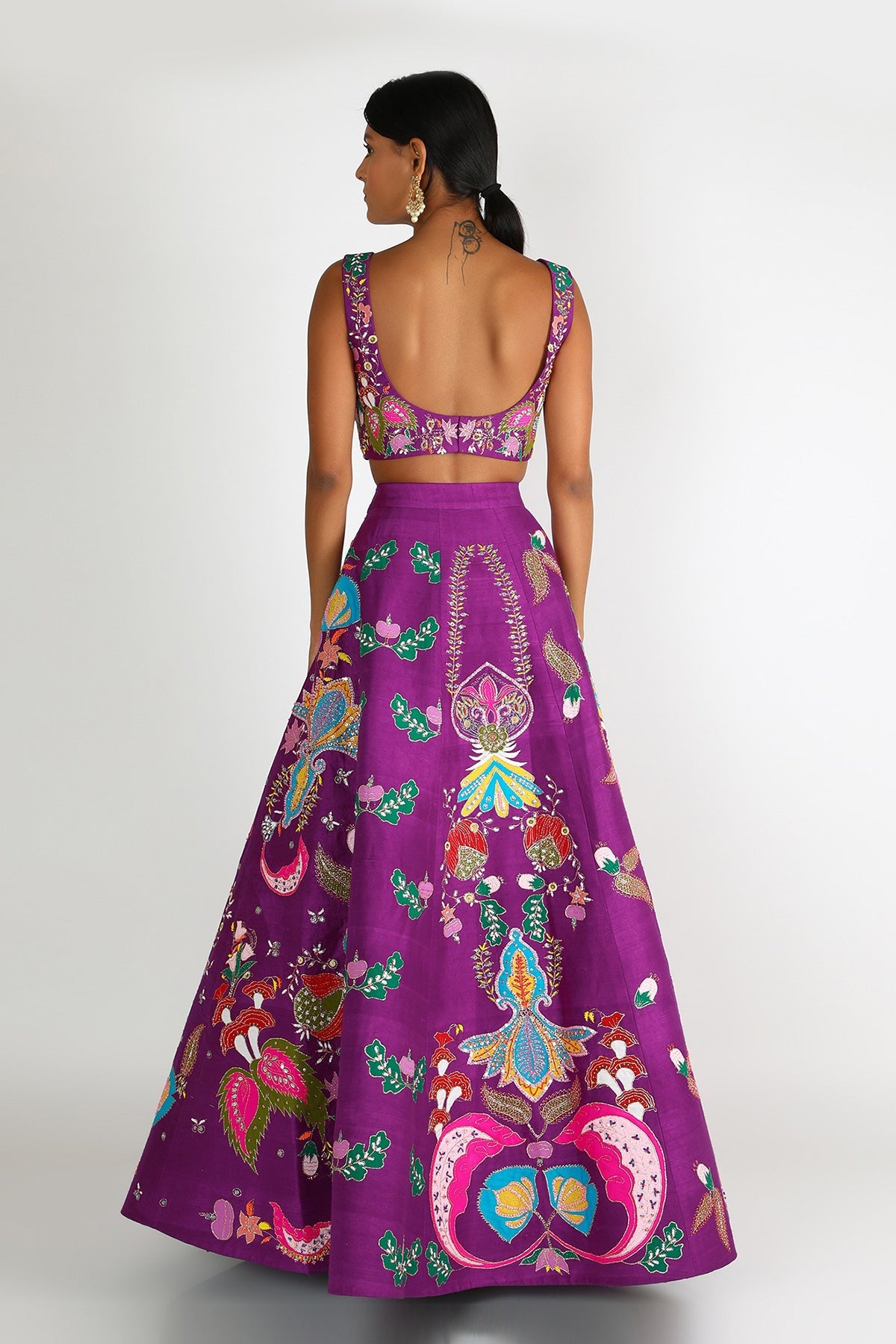 Roshini - Violet Raw Silk Lehenga Set