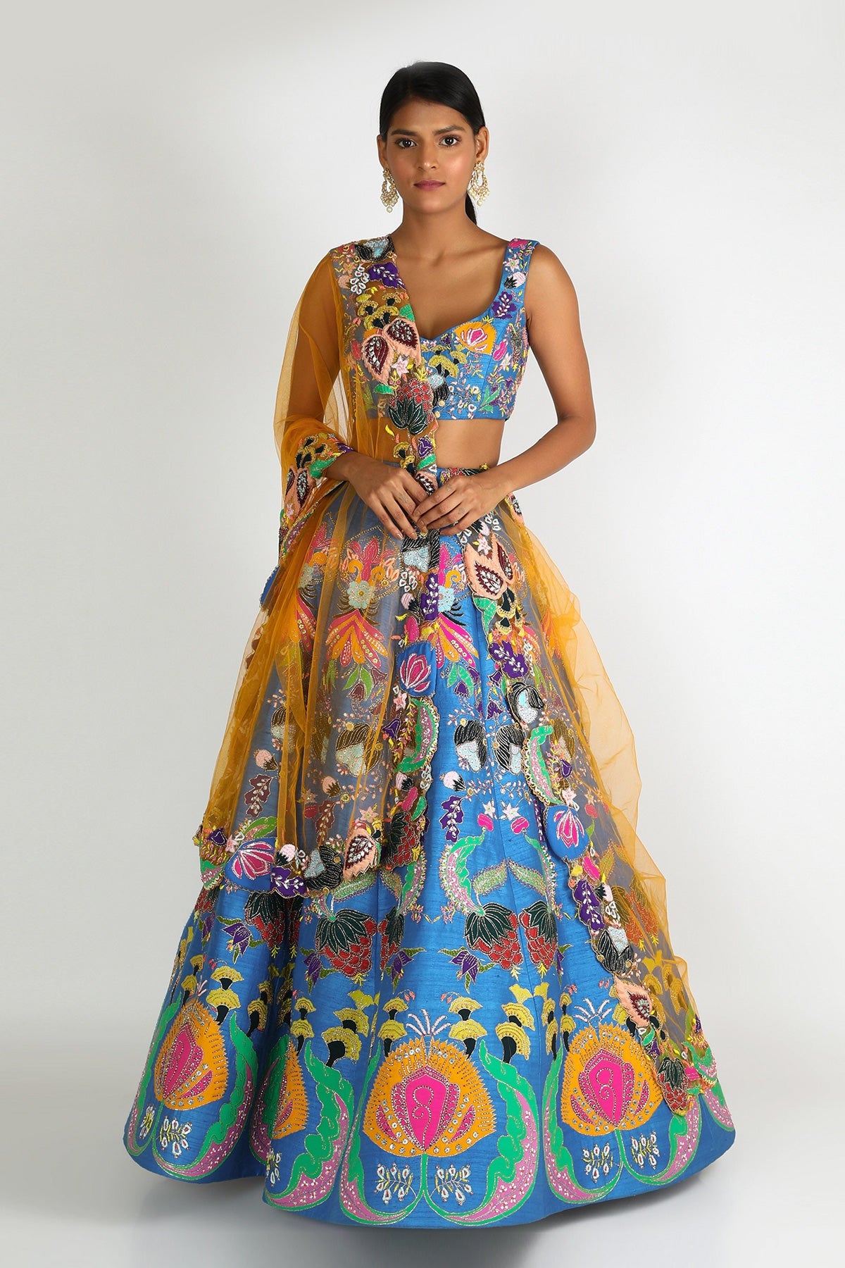 Anaya - Cyan Blue Raw Silk Lehenga Set