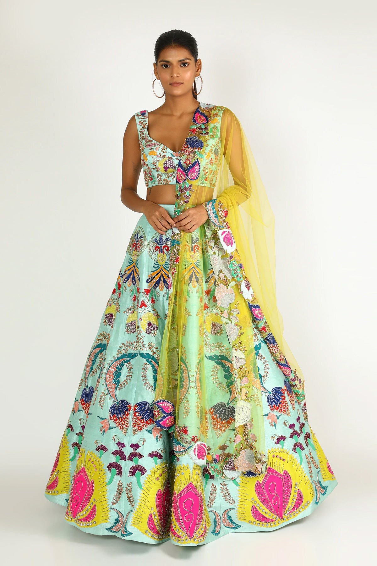 Aarna - Scuba Blue Raw Silk Lehenga Set