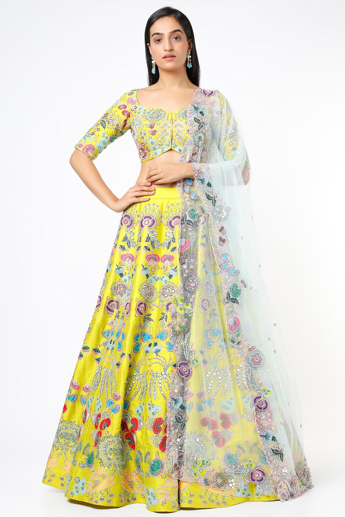 Aria - Lime  Raw Silk Lehenga Set