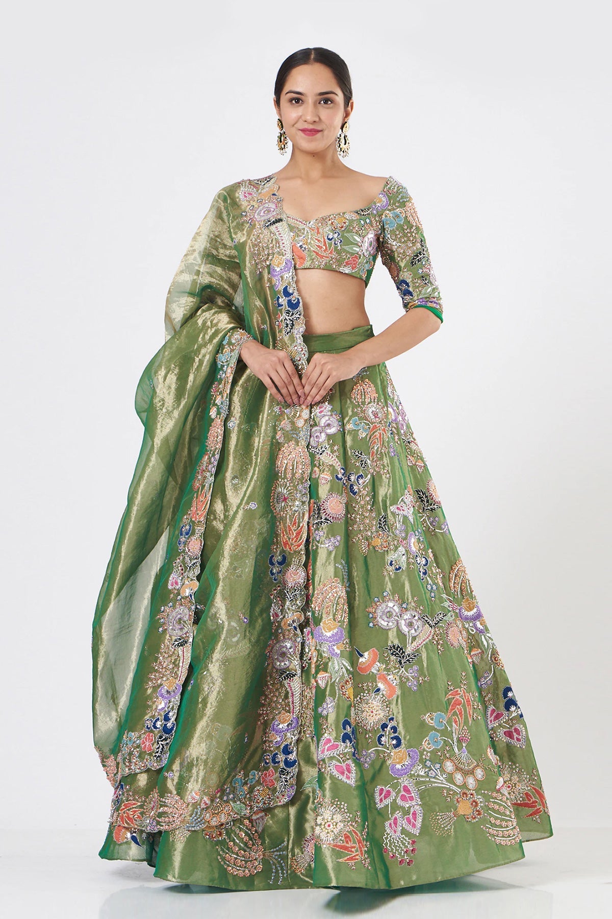 Ophelia - Green Tissue Lehenga Set