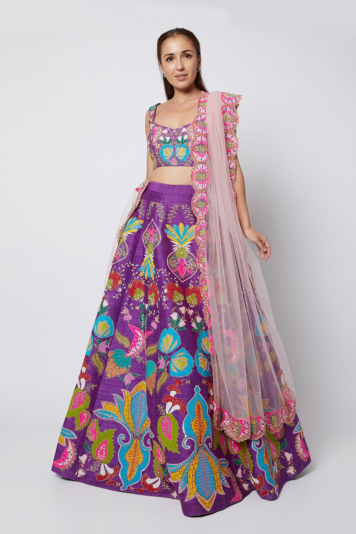 Calista - Violet Raw Silk Lehenga Set