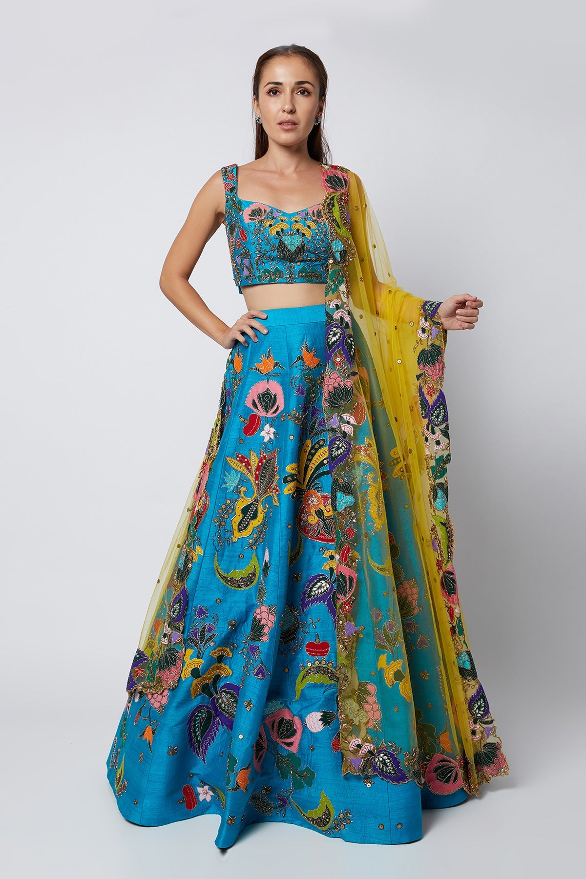 Kaira - Cyan Blue Raw Silk Lehenga Set