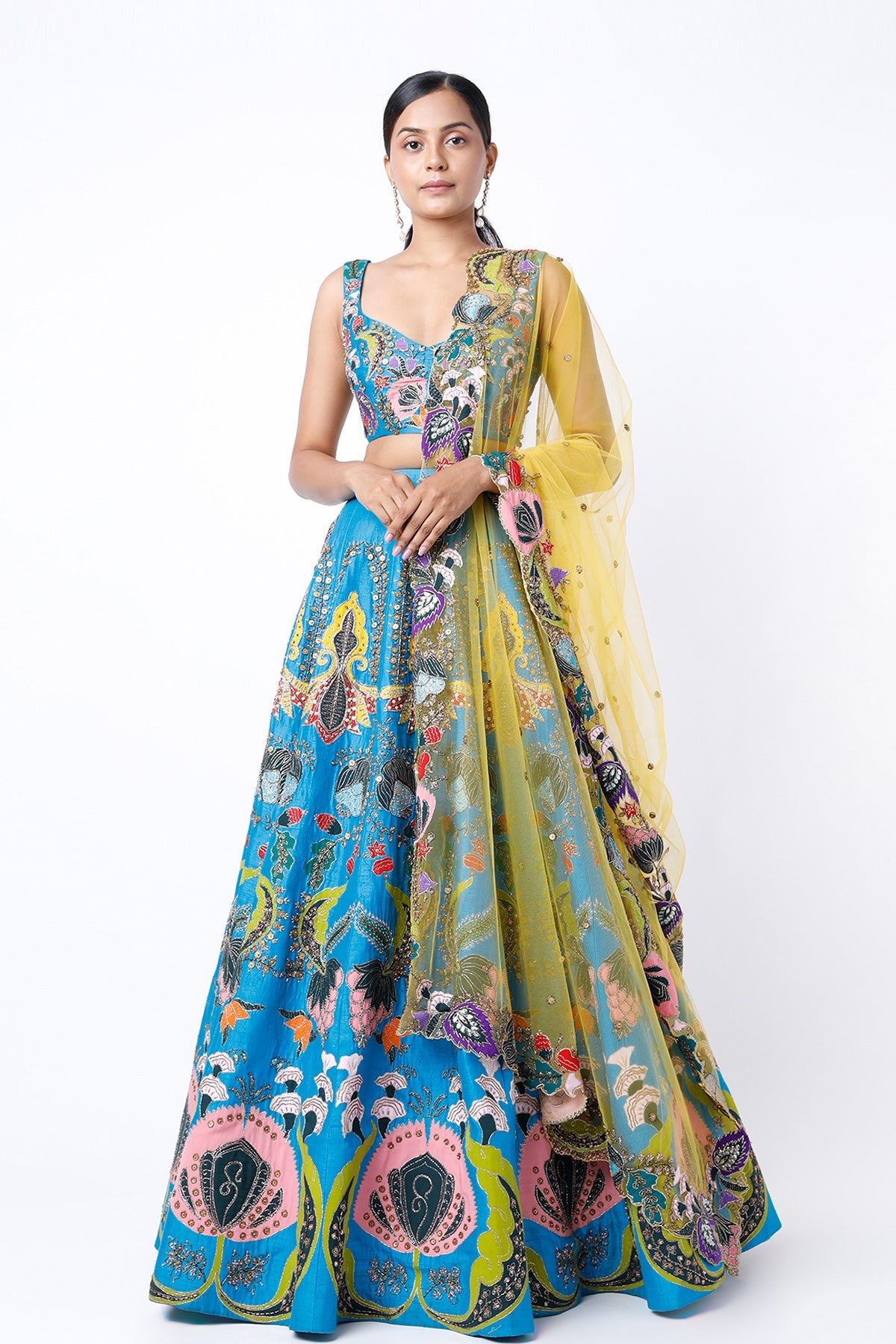 Inara - Cyan Blue Raw Silk Lehenga Set