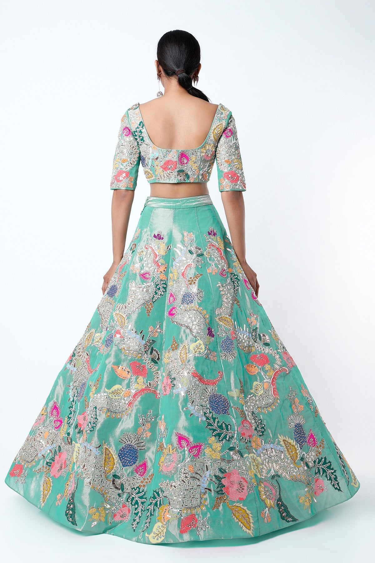 Payal - Turquoise Tissue Lehenga Set
