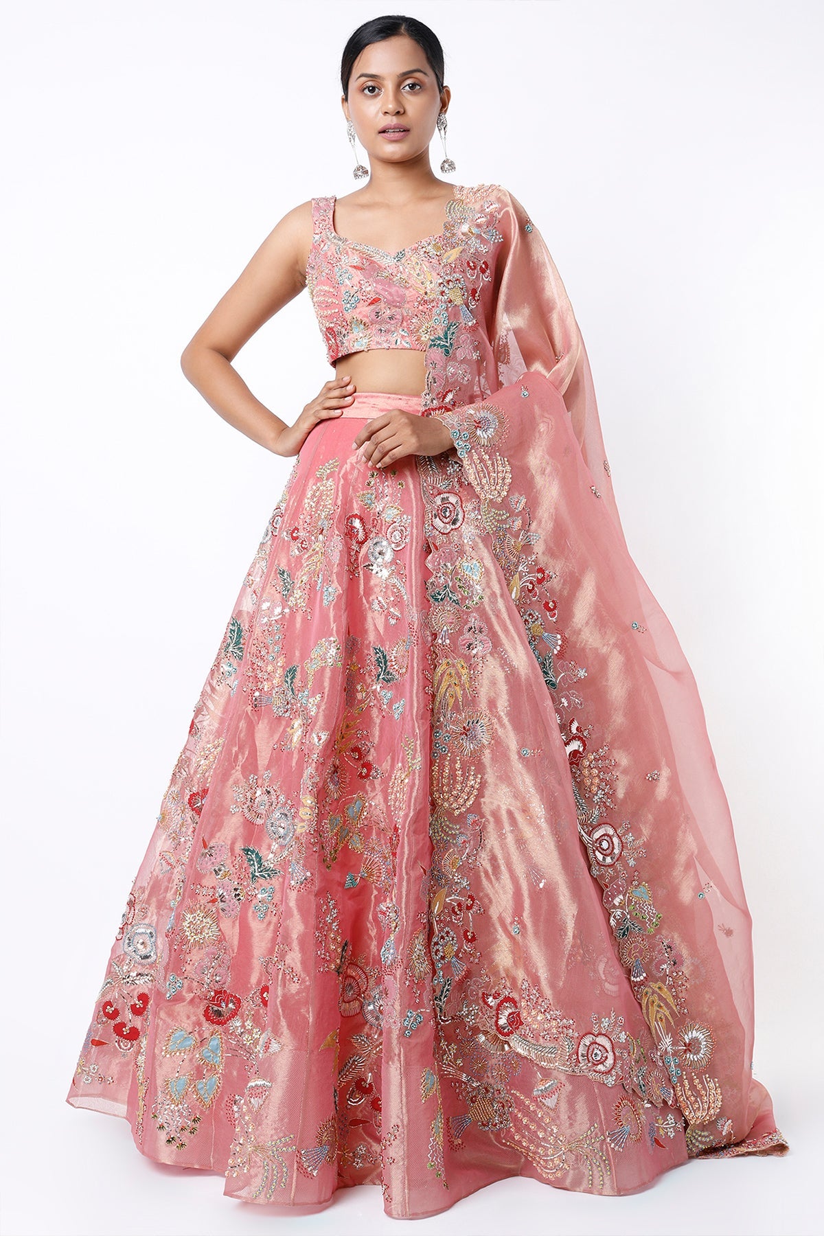 Coralie - Pink Tissue Lehenga Set