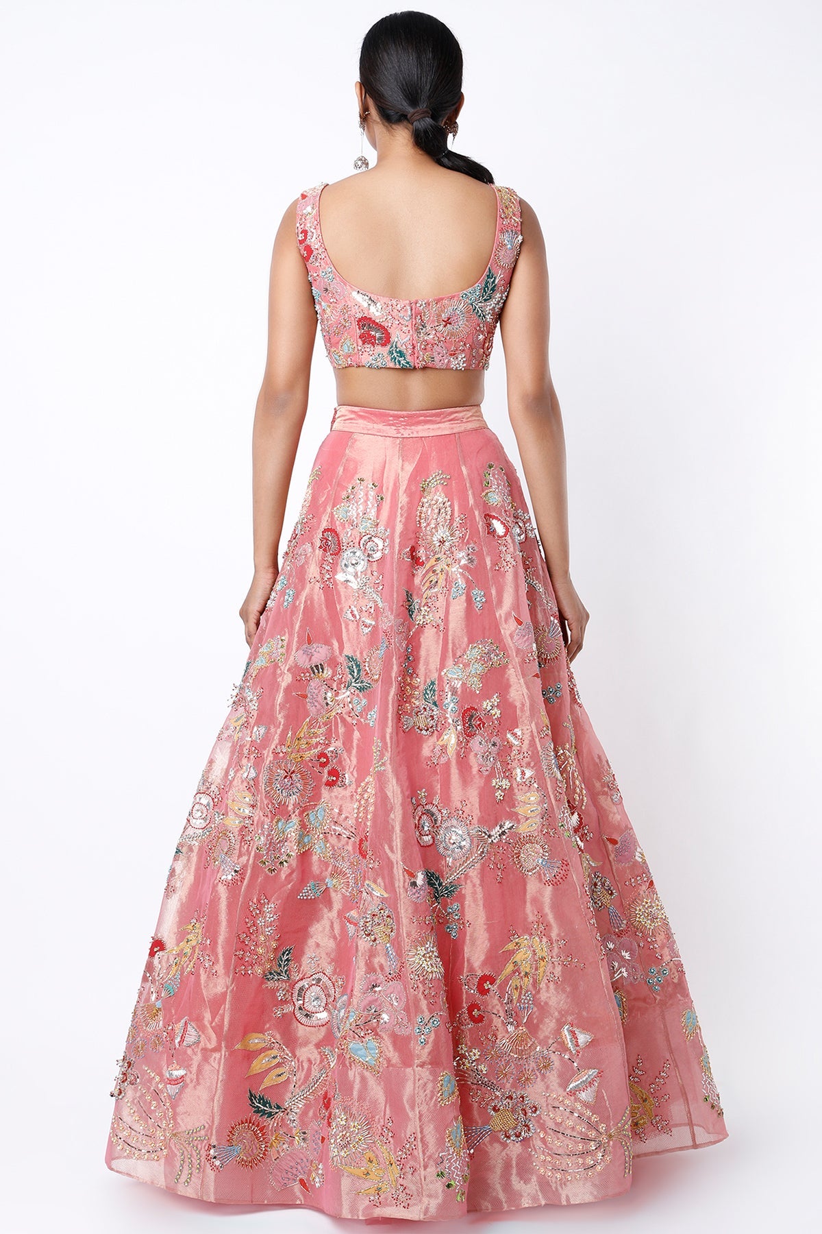 Coralie - Pink Tissue Lehenga Set