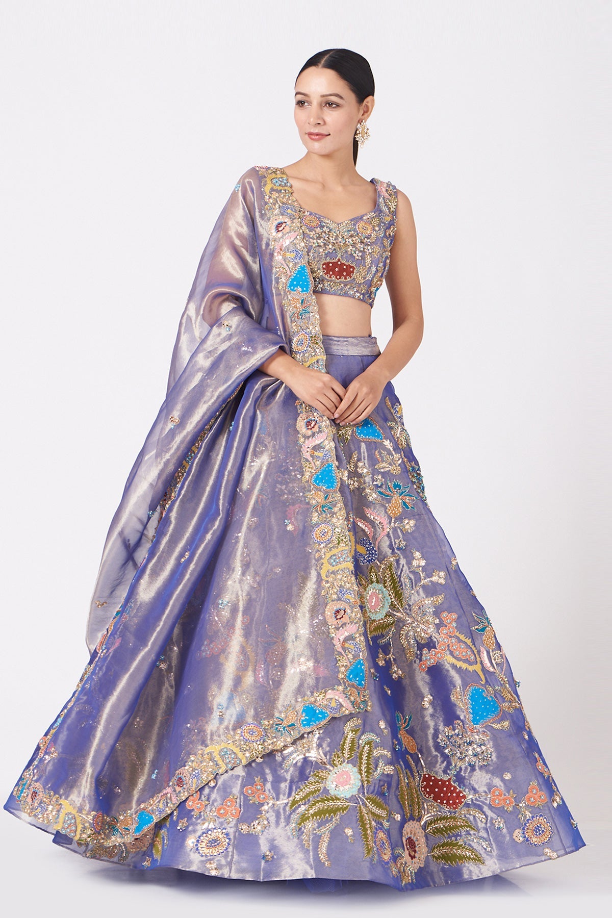 Yamini - Blue Tissue Lehenga Set