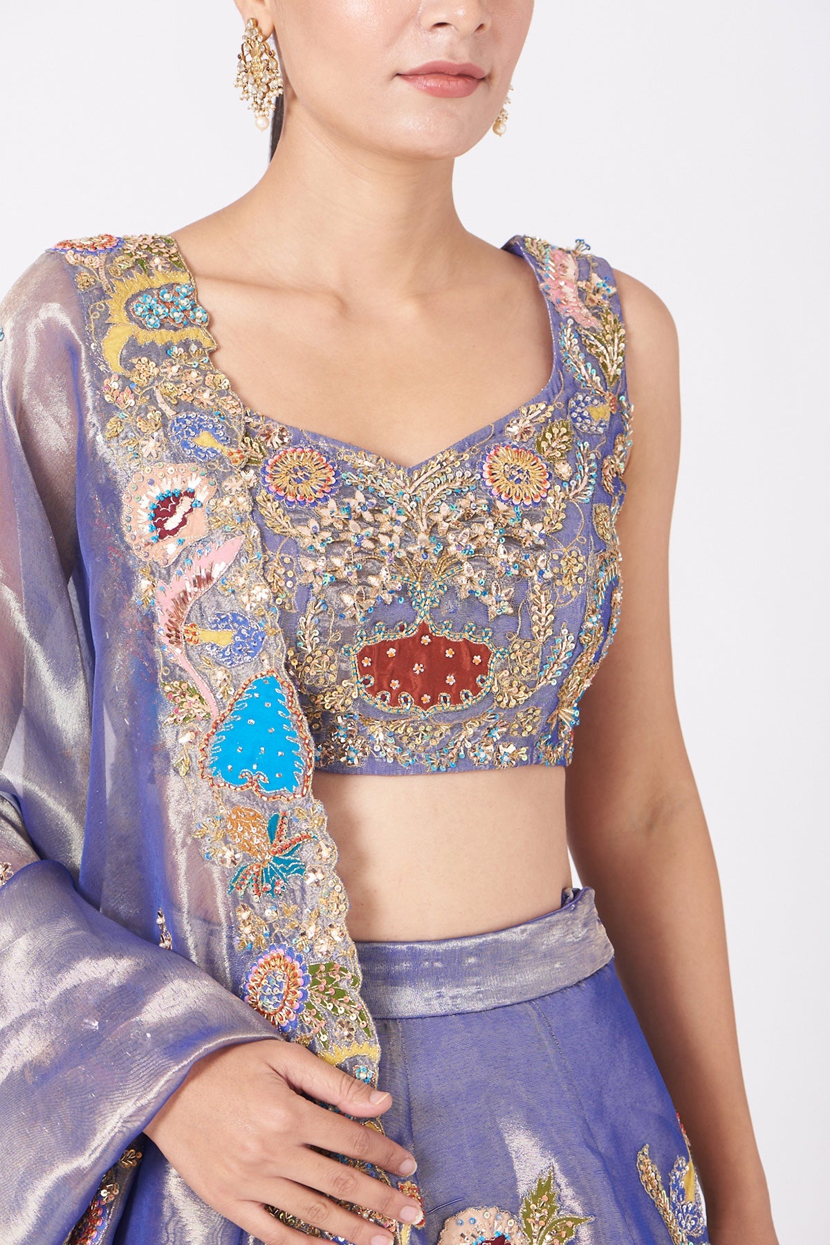 Yamini - Blue Tissue Lehenga Set