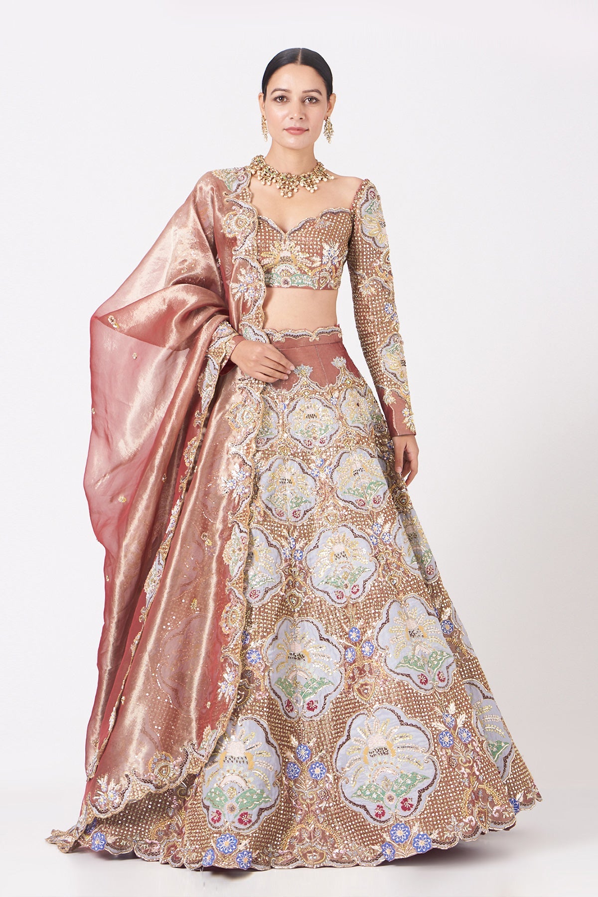 Vrinda - Pink Tissue Lehenga Set