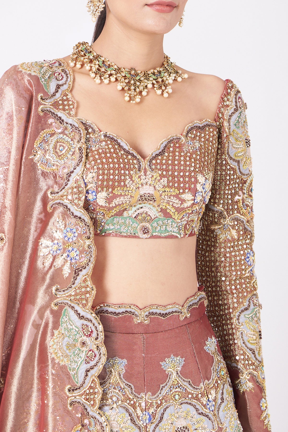 Vrinda - Pink Tissue Lehenga Set