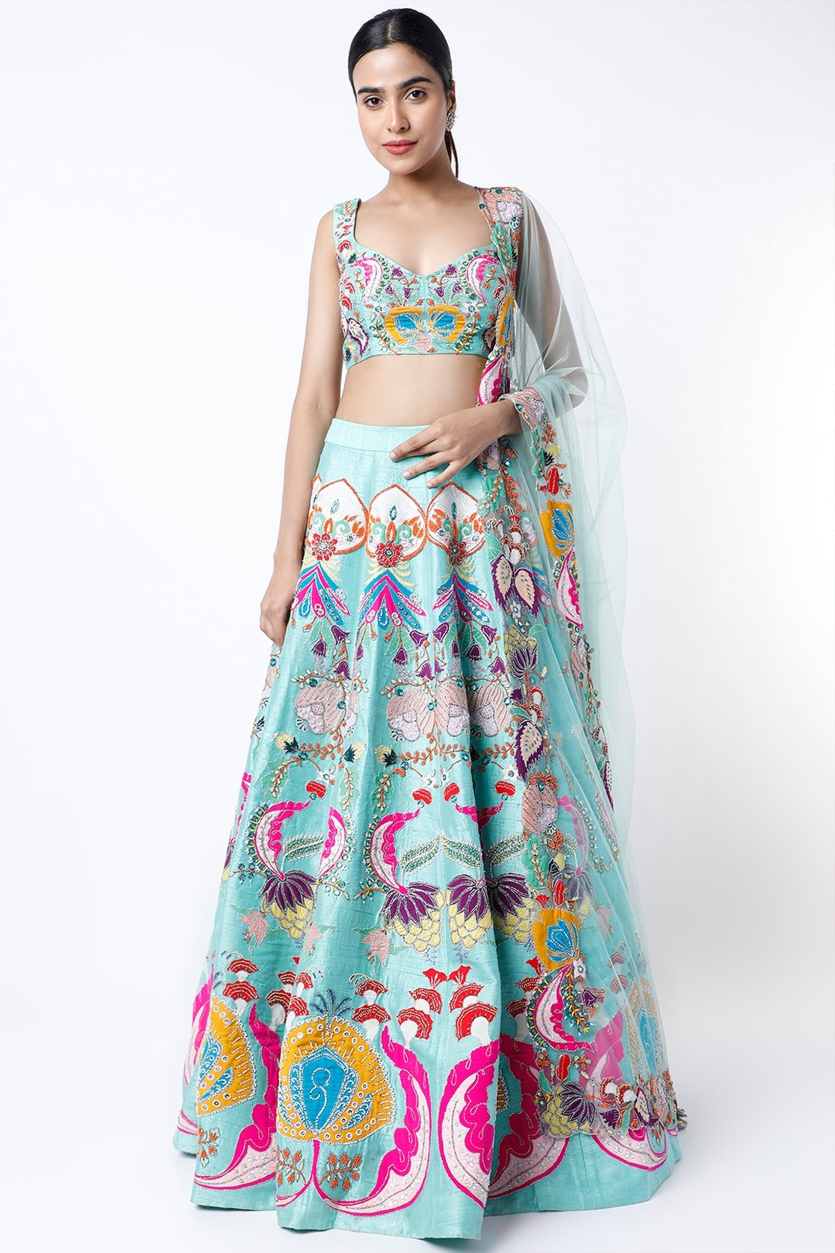 Mahira - Scuba Blue Raw Silk Lehenga Set