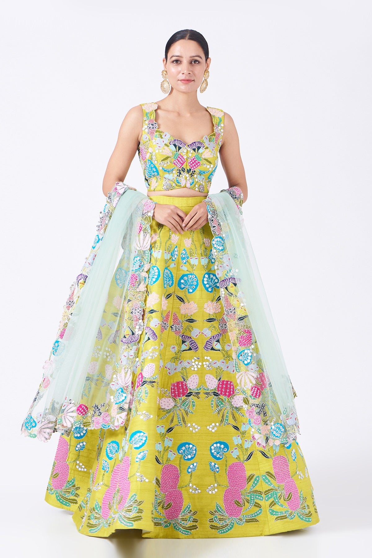 Gardenia - Lime Raw Silk Lehenga Set