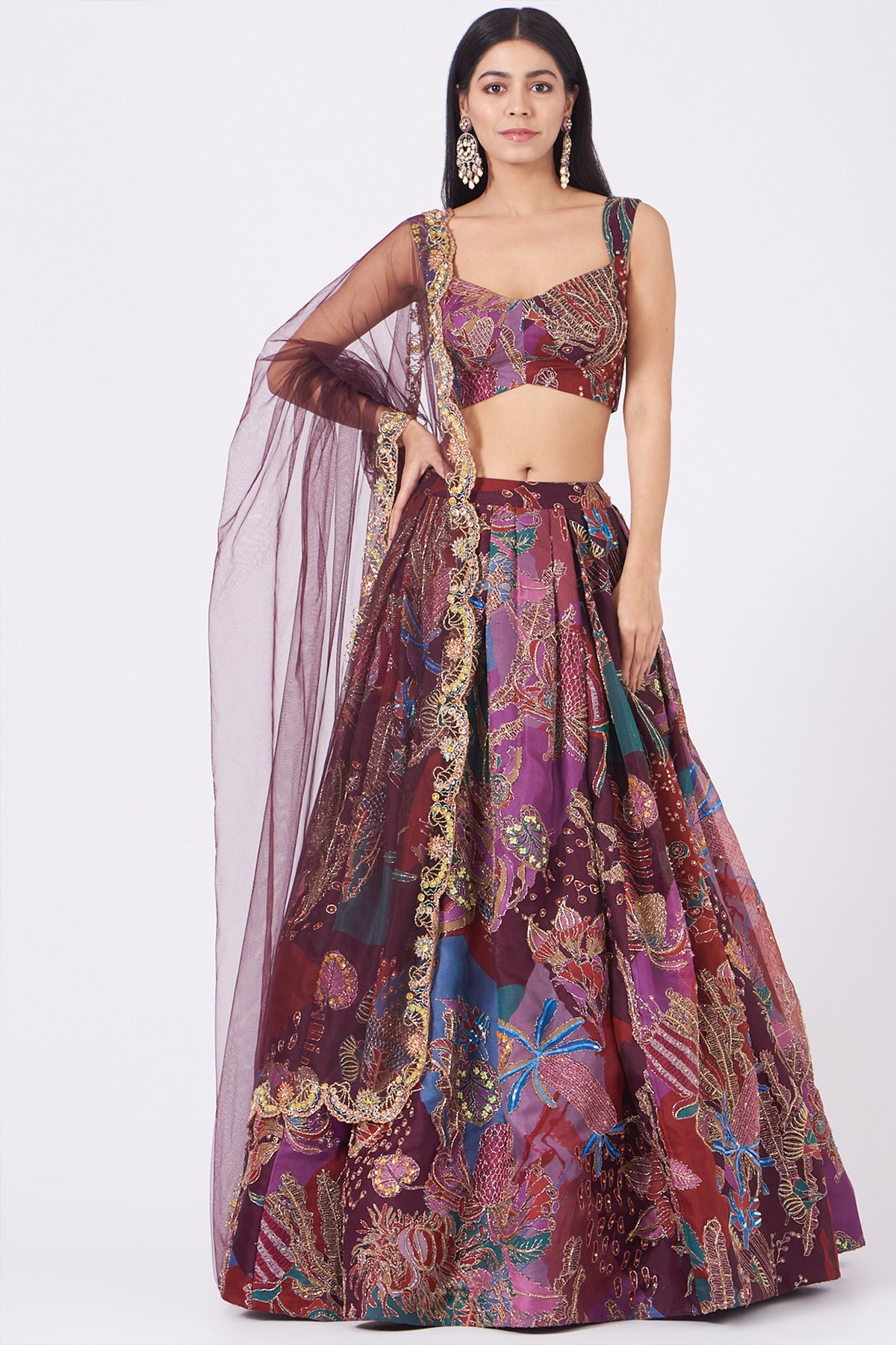 Carnation - Plum Organza Lehenga Set