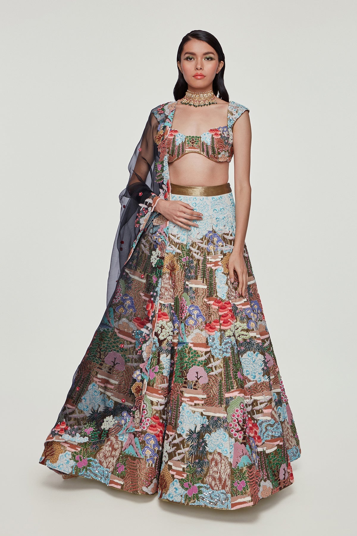 Evangeline - Sky Blue Tissue Lehenga Set