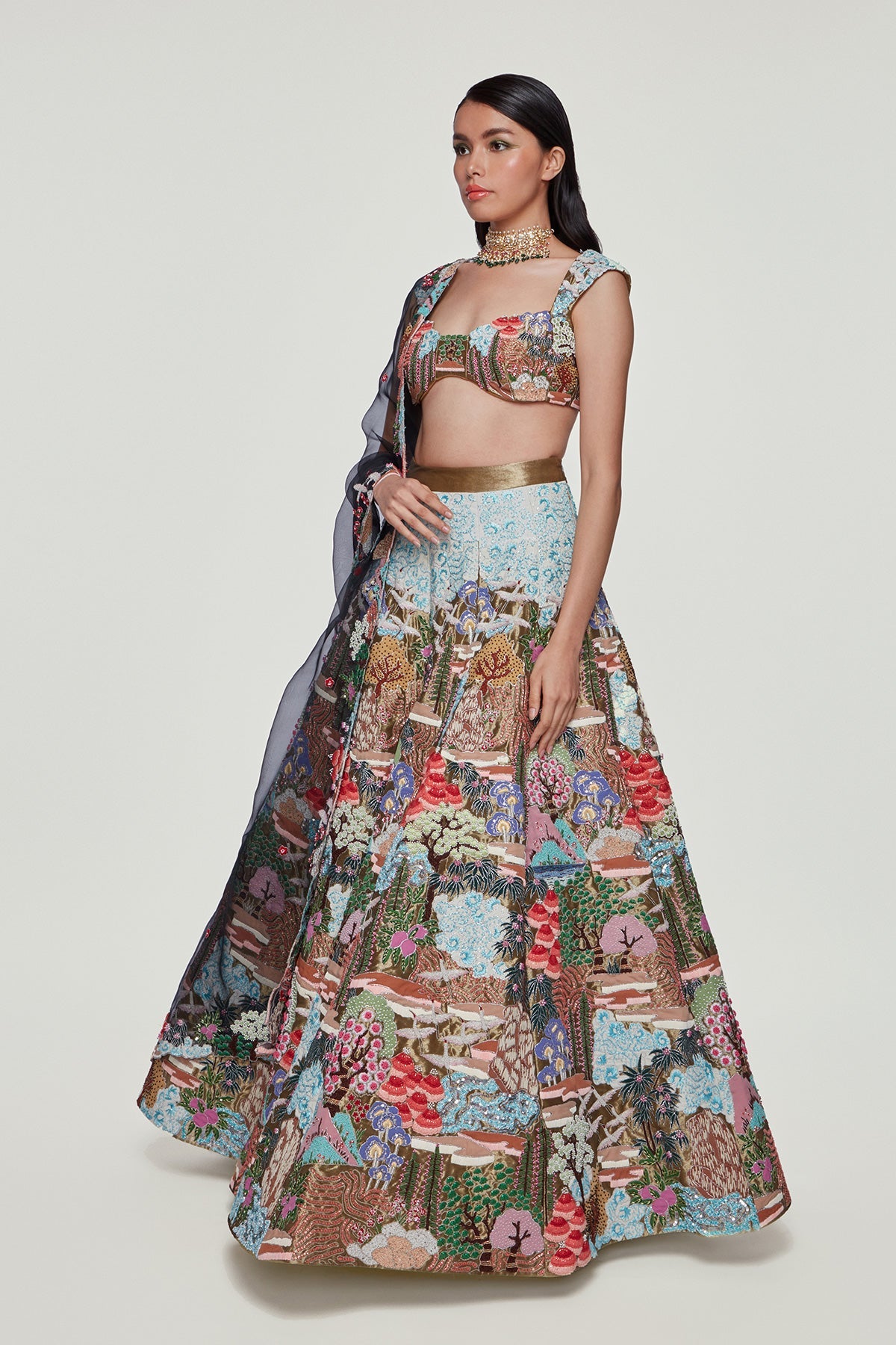 Evangeline - Sky Blue Tissue Lehenga Set