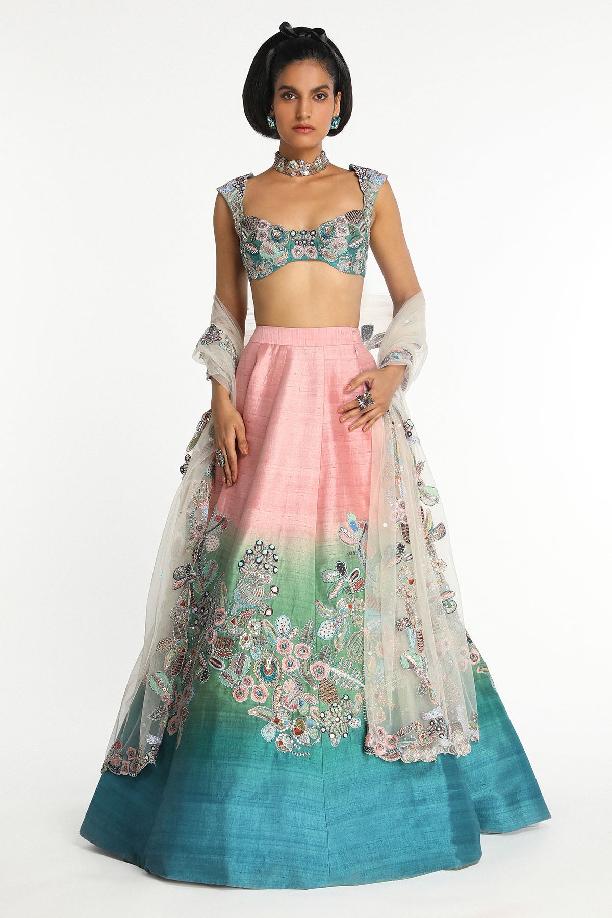Azurena - Aurora Ombre Raw Silk Lehenga Set