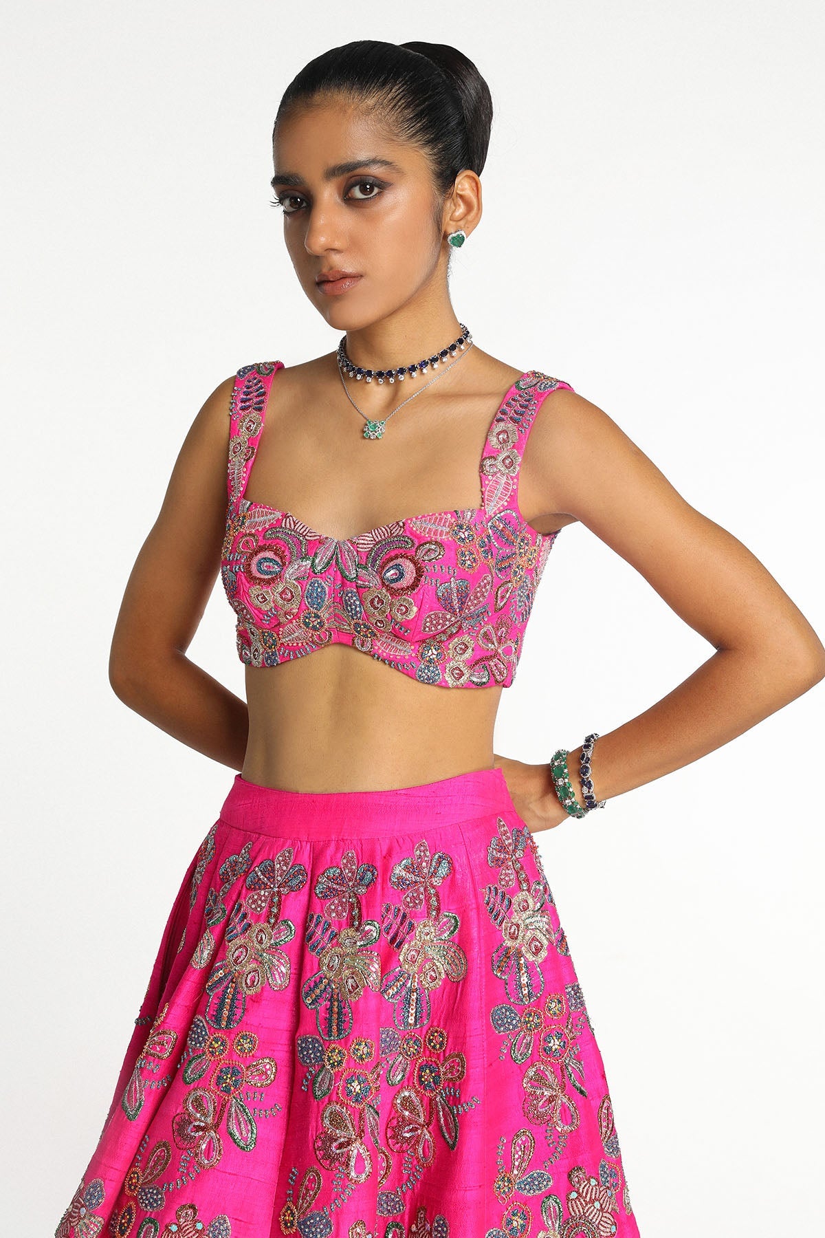 Blushique - Hot Pink Raw Silk Lehenga Set