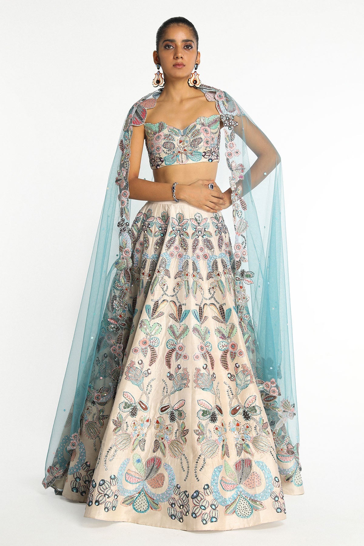 Seraphique - Porcelain Raw Silk Lehenga Set
