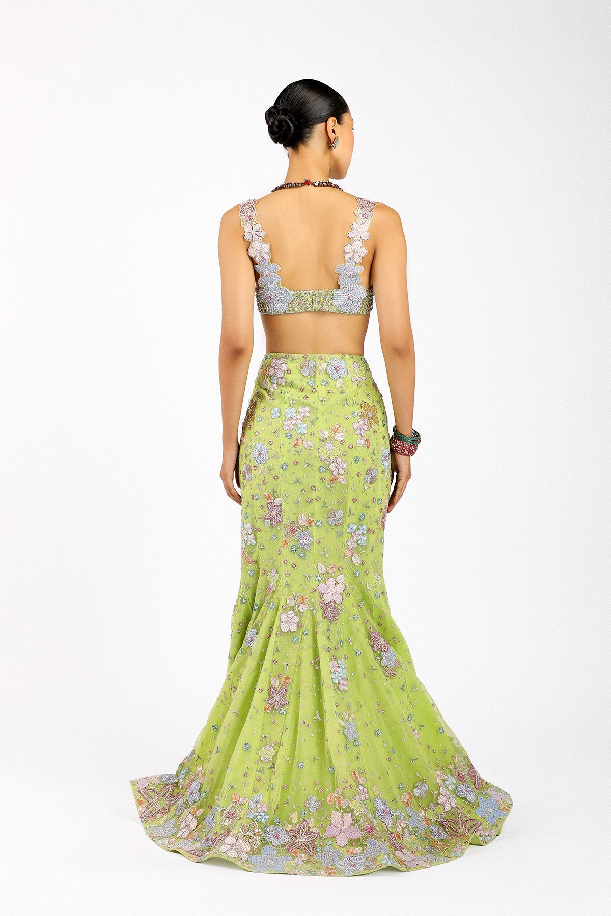 Verphine - Lime Green Tulle Net Mermaid Lehenga Set