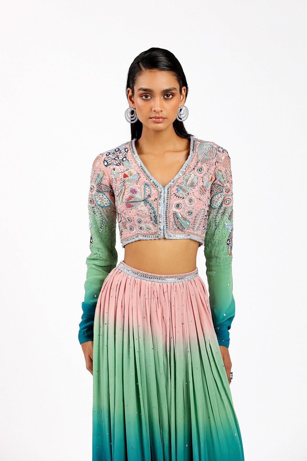 Cléorose - Kin Aurora Ombre Mulberry Crepe Lehenga Set