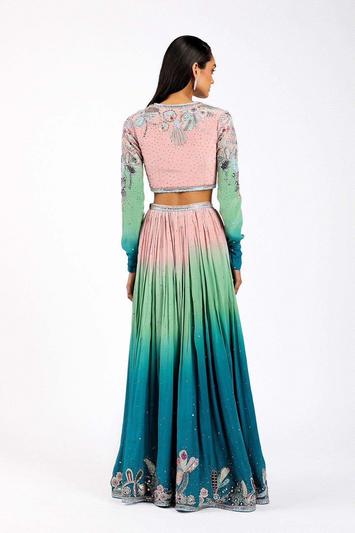 Cléorose - Kin Aurora Ombre Mulberry Crepe Lehenga Set