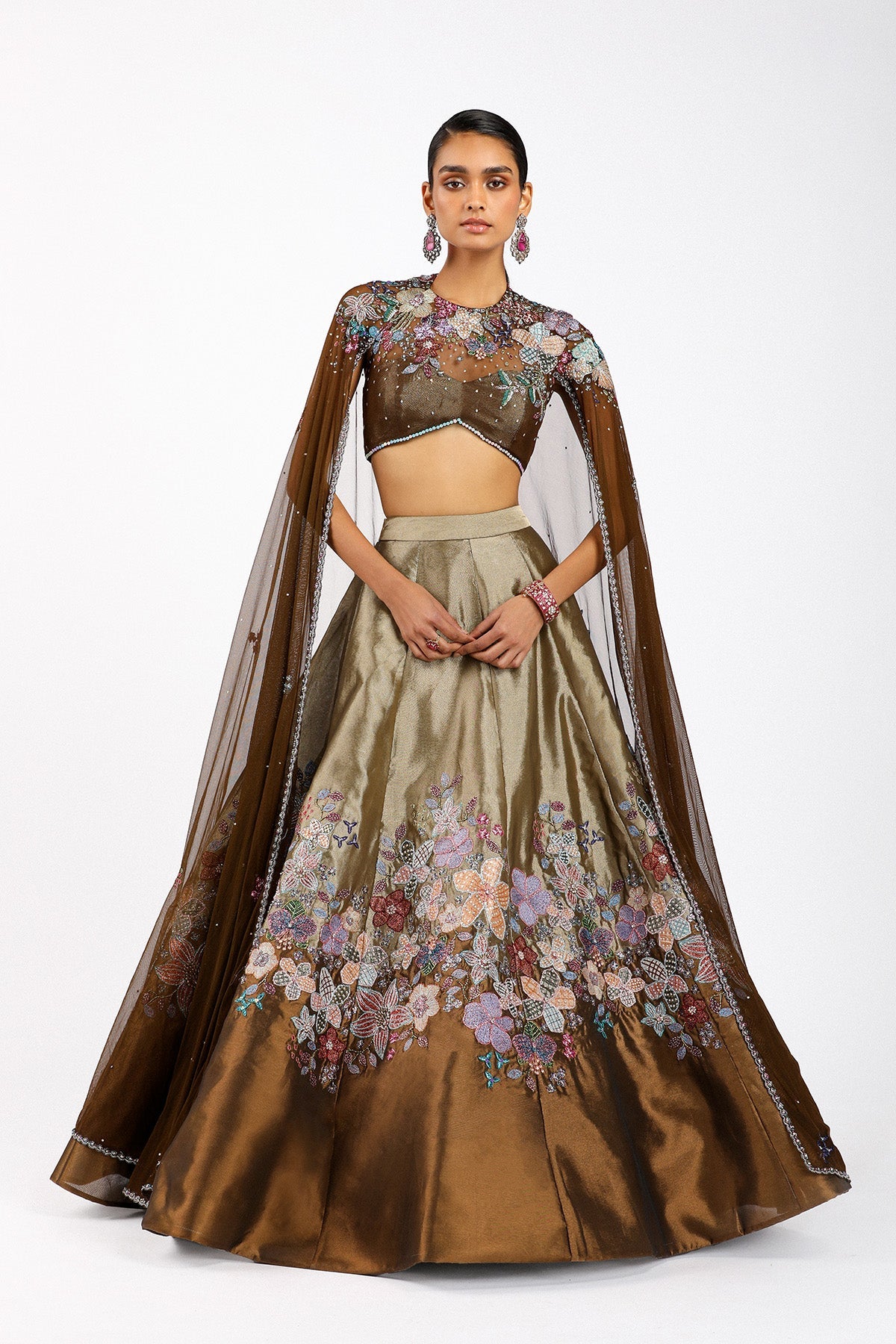 Aubépine - Copper Metallic Tissue Lehenga Set- Ready To Ship