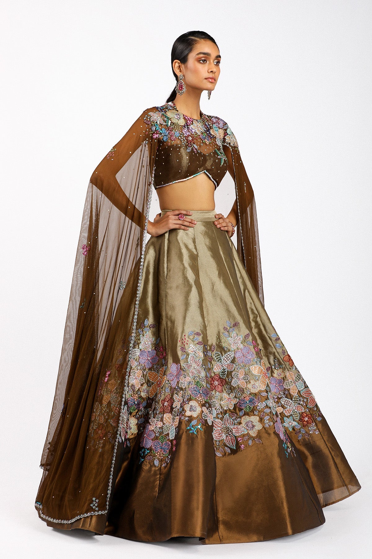 Aubépine - Copper Metallic Tissue Lehenga Set- Ready To Ship
