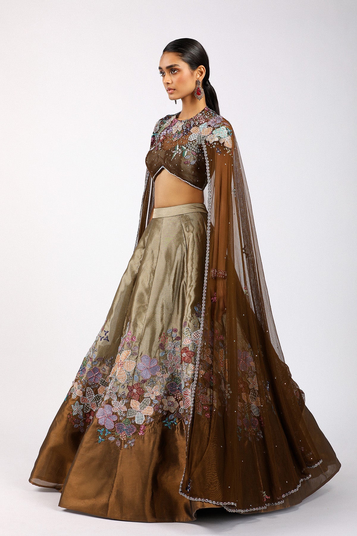 Aubépine - Copper Metallic Tissue Lehenga Set- Ready To Ship