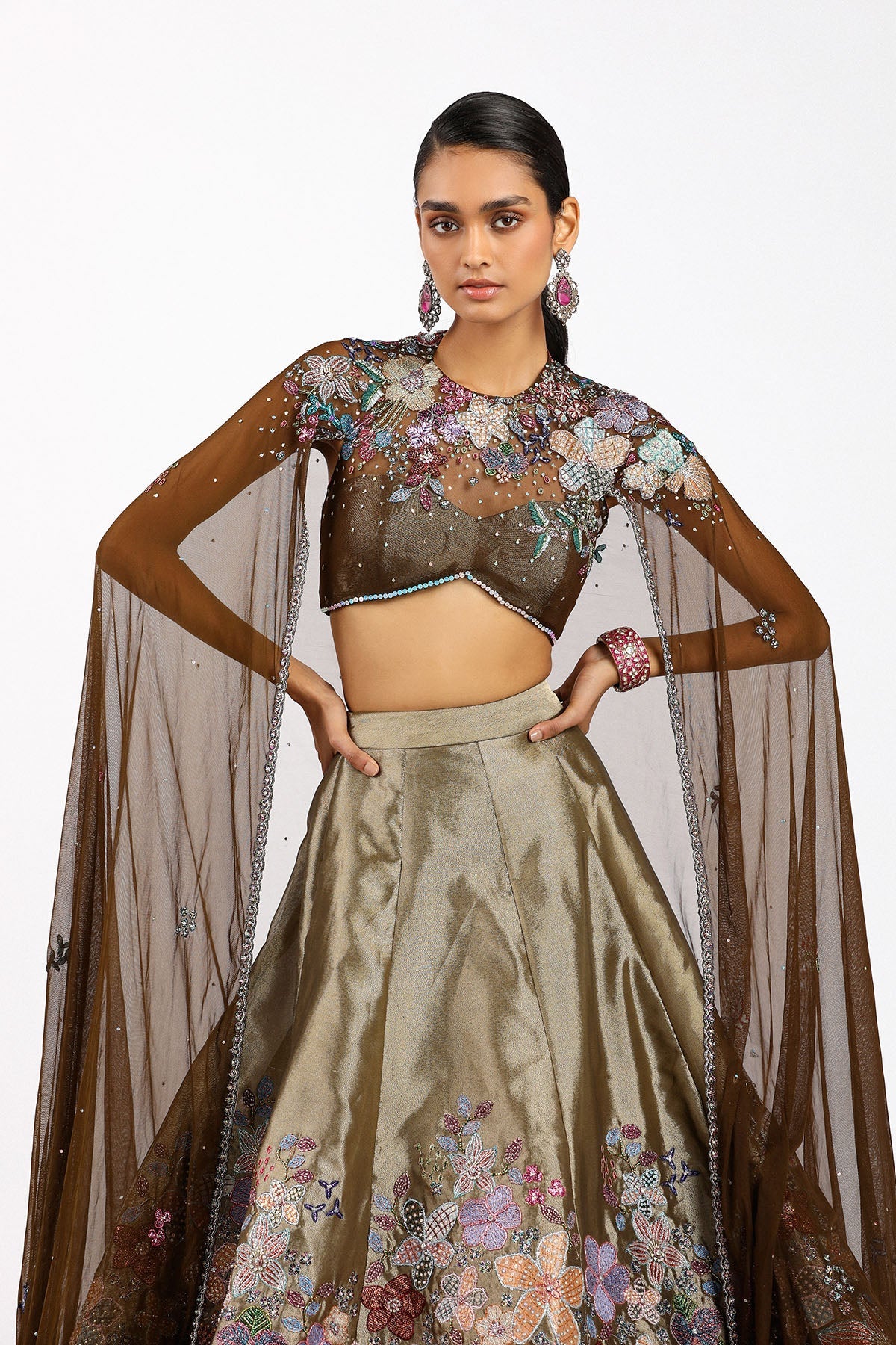 Aubépine - Copper Metallic Tissue Lehenga Set