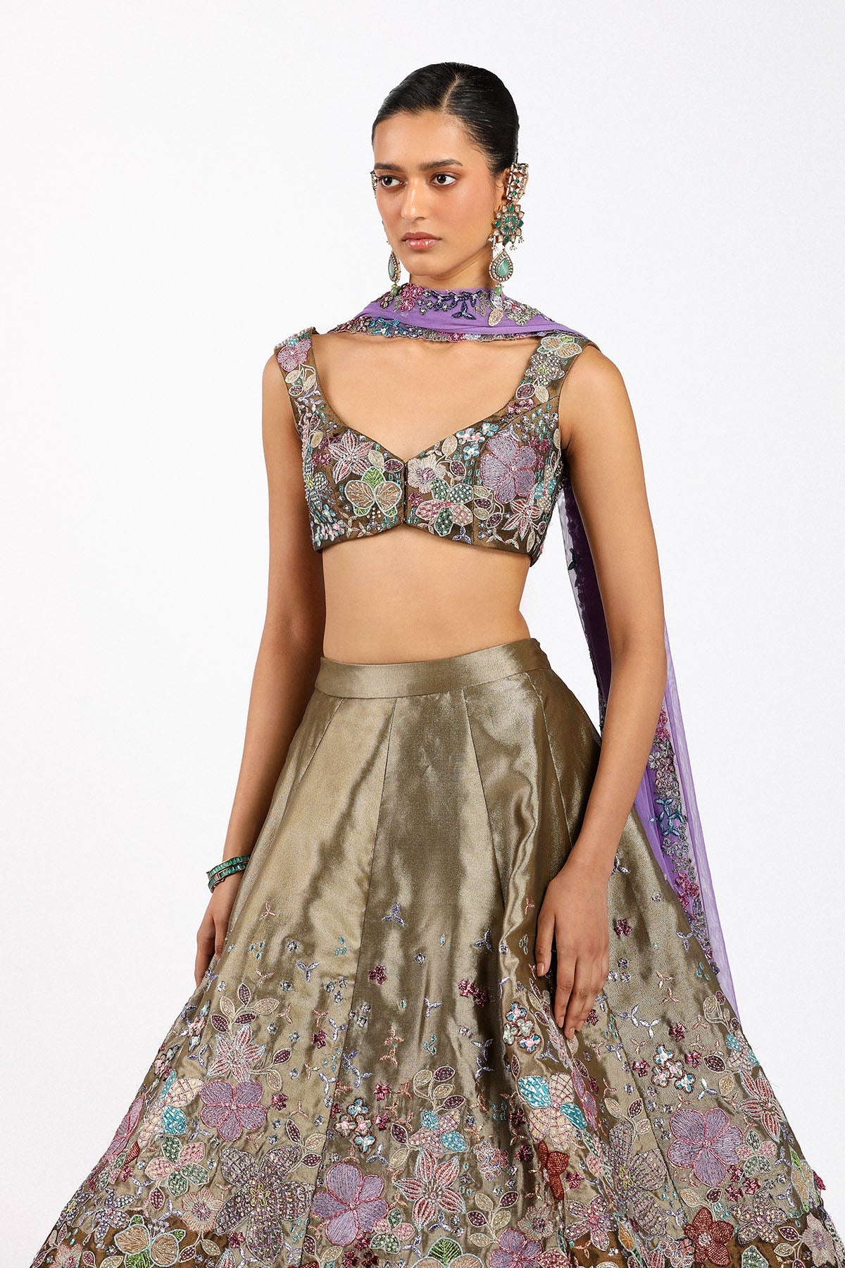 Ténébra - Copper Metallic Tissue Lehenga Set