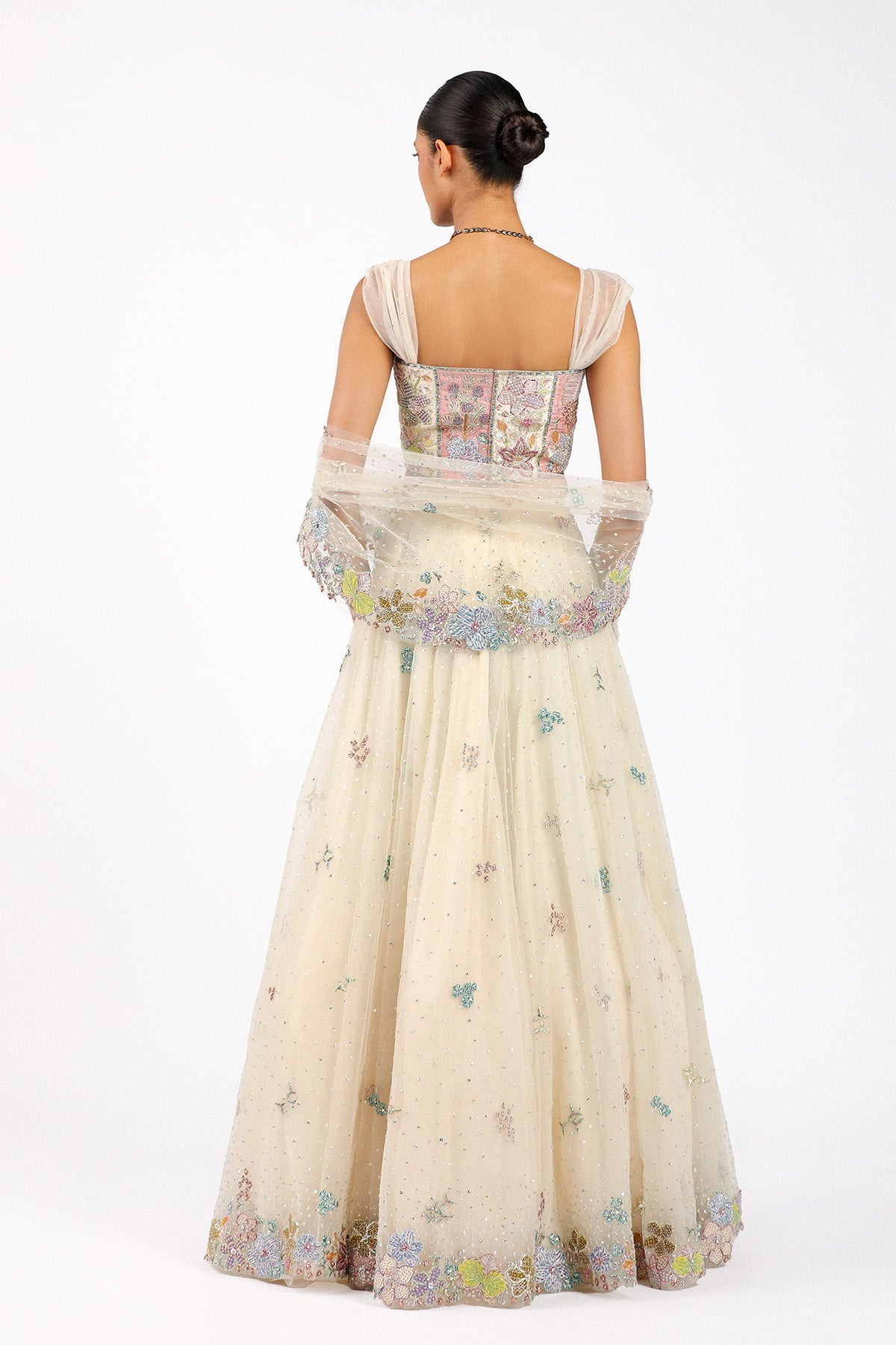 Azalée - Ivory Tulle Net Saree Lehenga Set