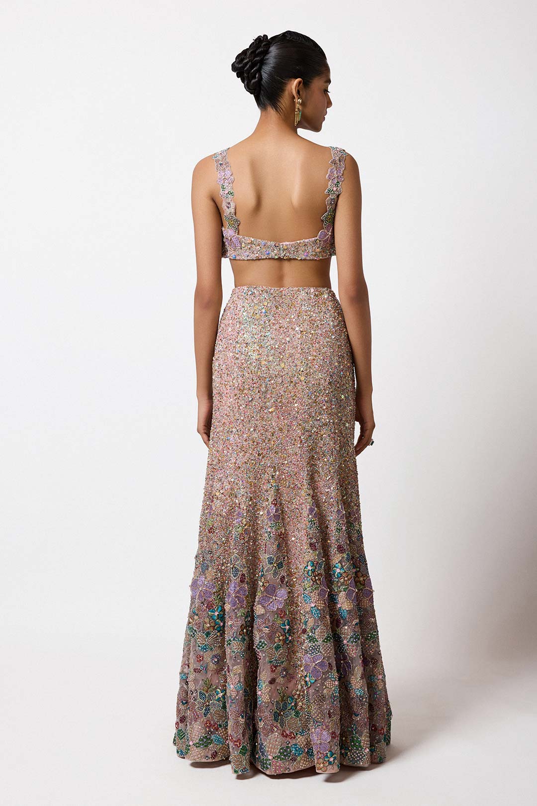 Belladee - Pink Tulle Net Fish Tail Lehenga Set