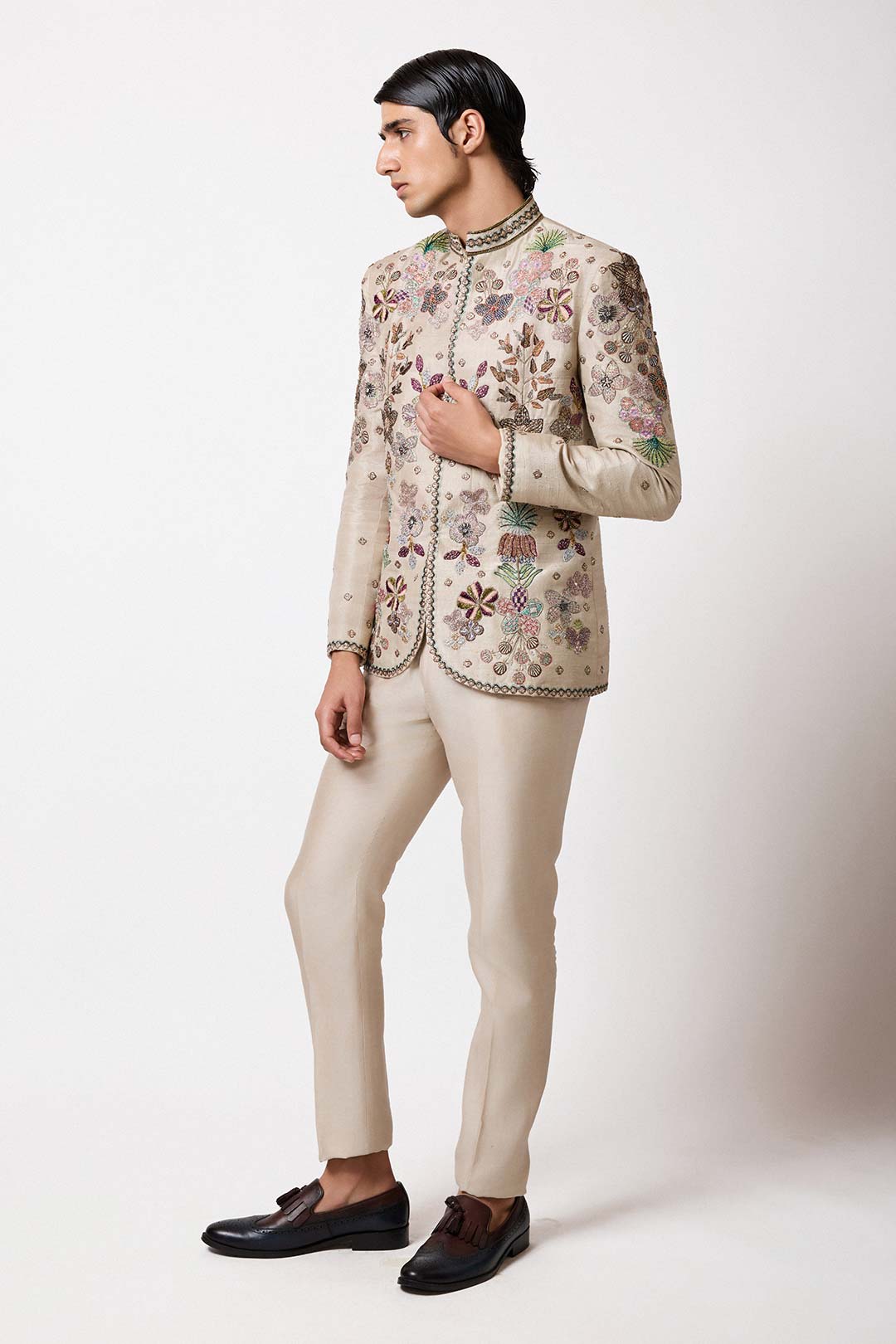Orion - Pastel Ivory Raw Silk Bandhgala