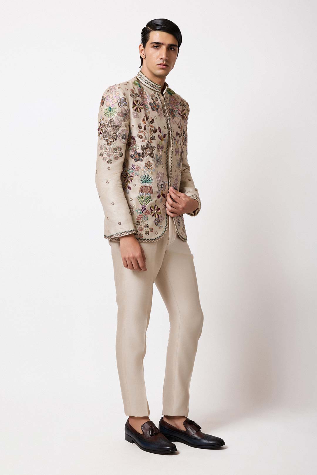 Orion - Pastel Ivory Raw Silk Bandhgala