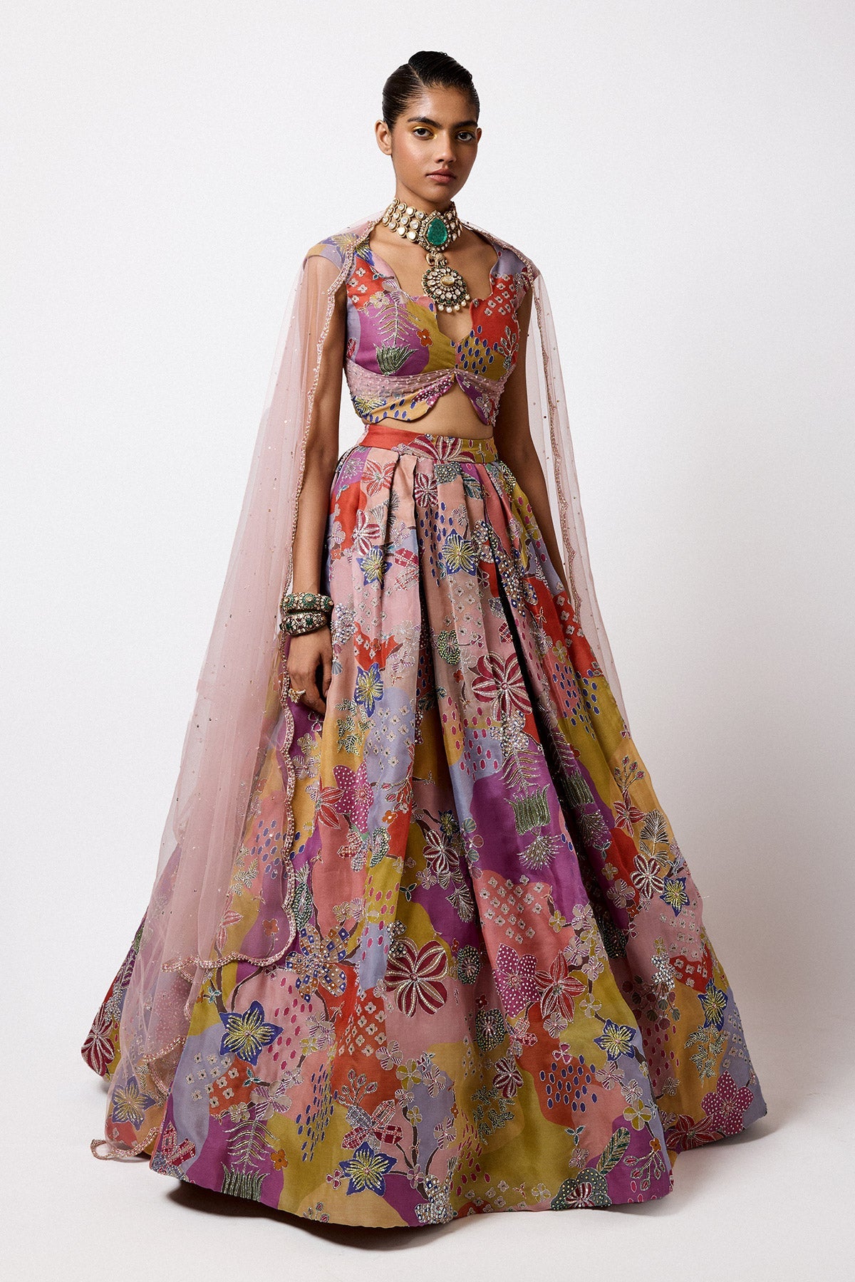 Brillara - Multicolour Organza Lehenga Set
