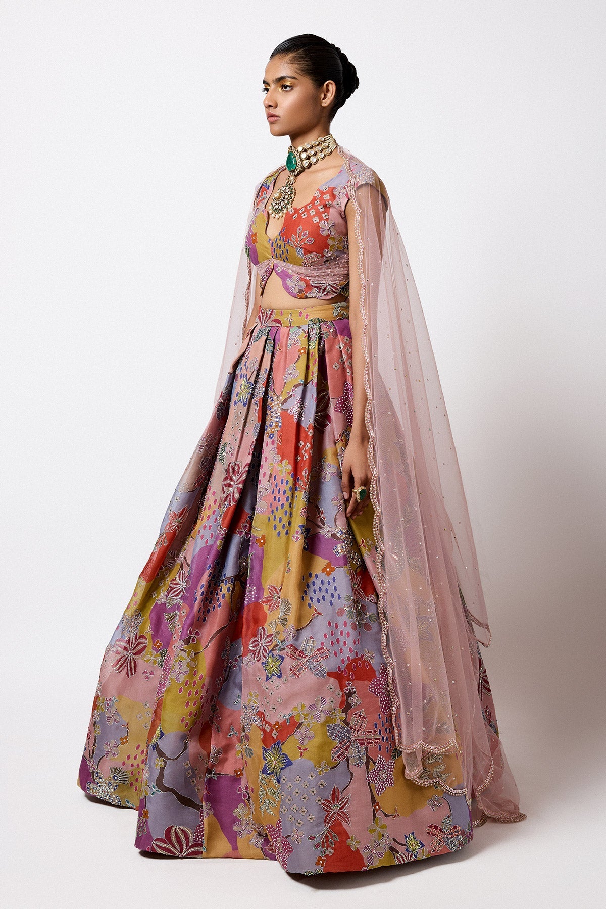 Brillara - Multicolour Organza Lehenga Set