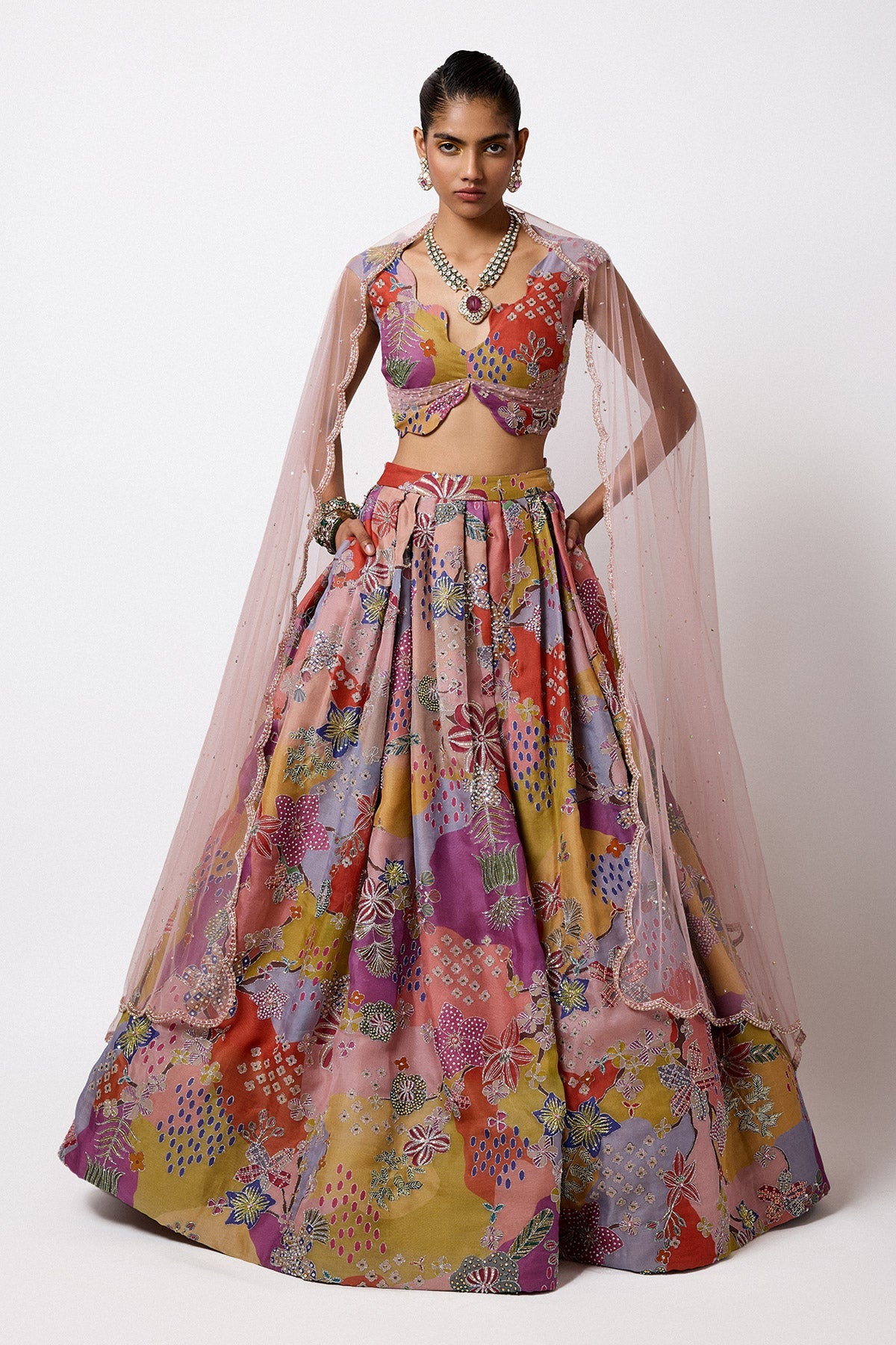 Brillara - Multicolour Organza Lehenga Set