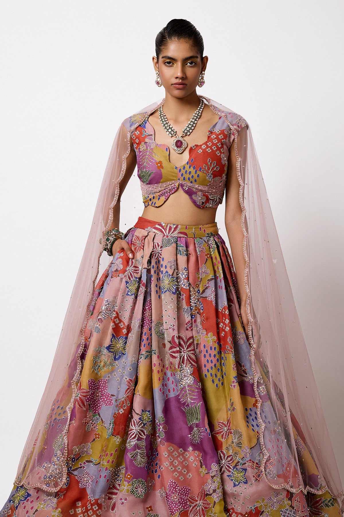 Brillara - Multicolour Organza Lehenga Set